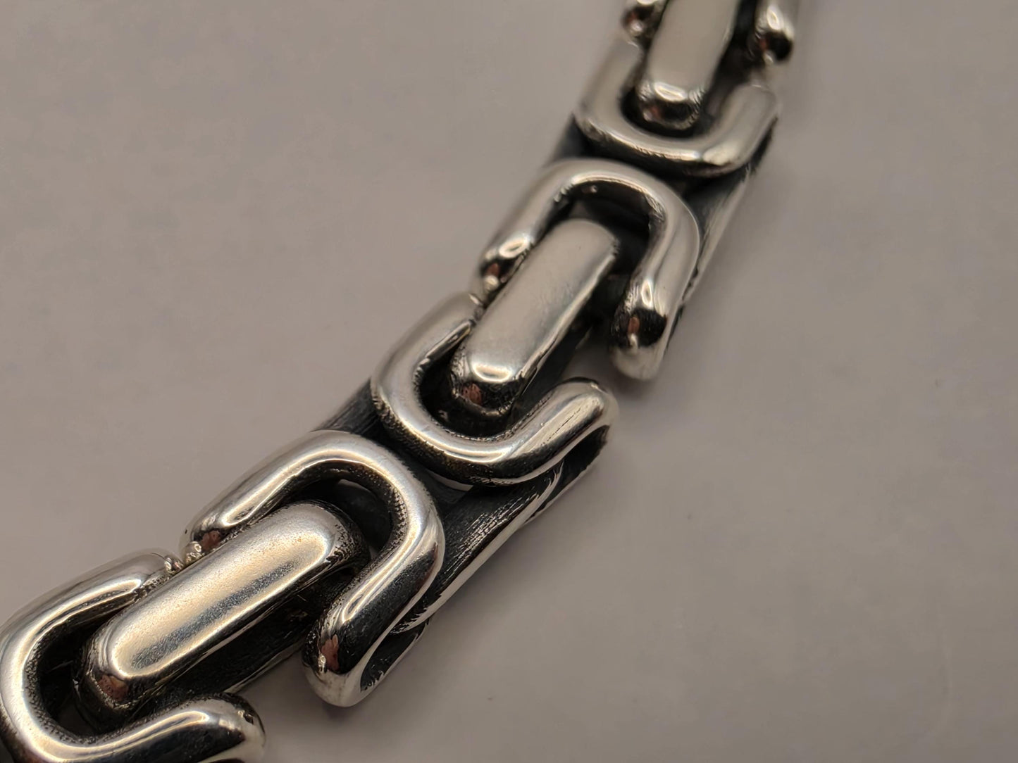 Sterling Silver Greek Key Bracelet 9 Inch 6.25mm Mens Meander Link 27.4 Grams Oxidized Geometric Chain Gift for Him