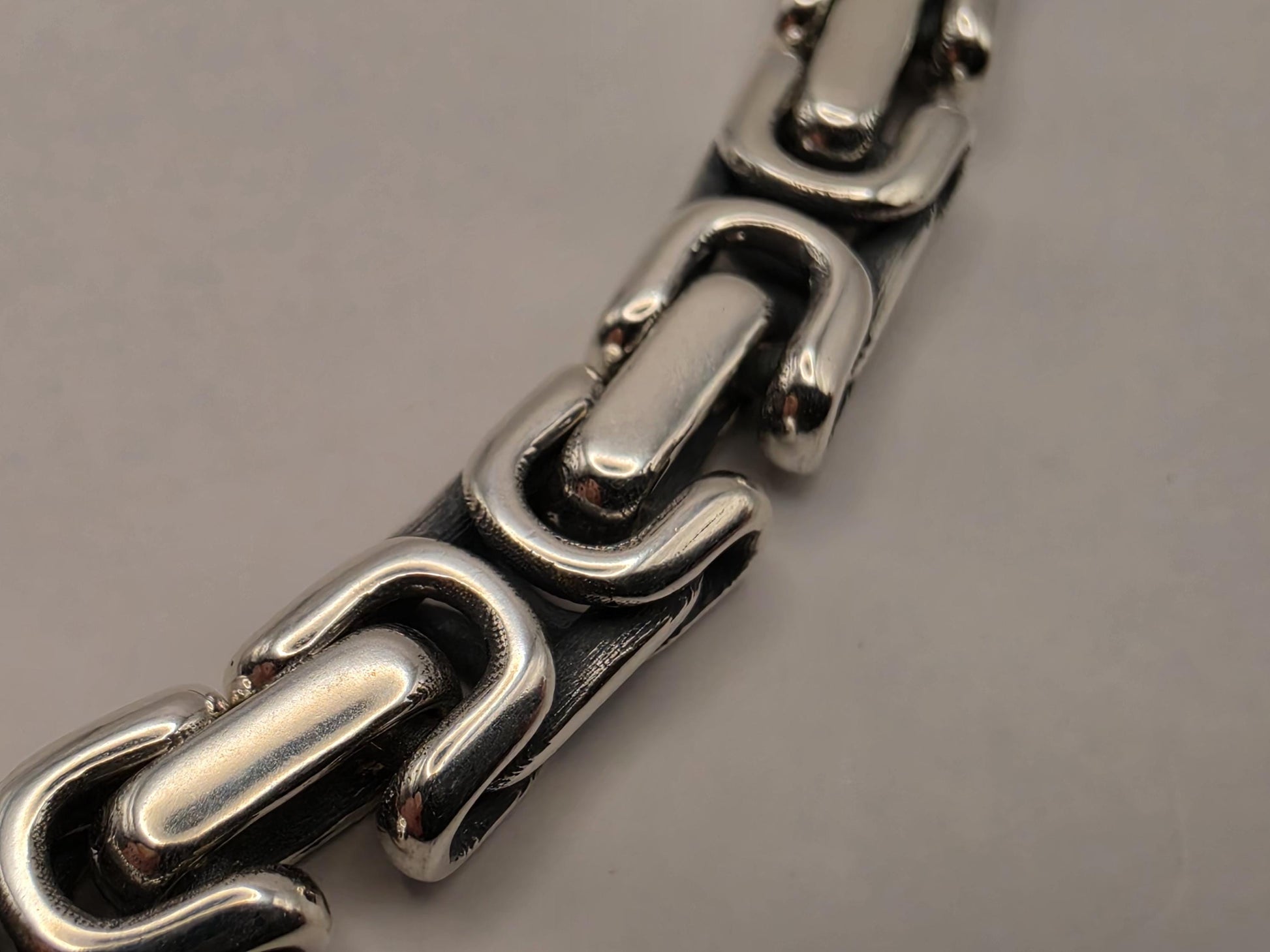 Sterling Silver Greek Key Bracelet 9 Inch 6.25mm Mens Meander Link 27.4 Grams Oxidized Geometric Chain Gift for Him