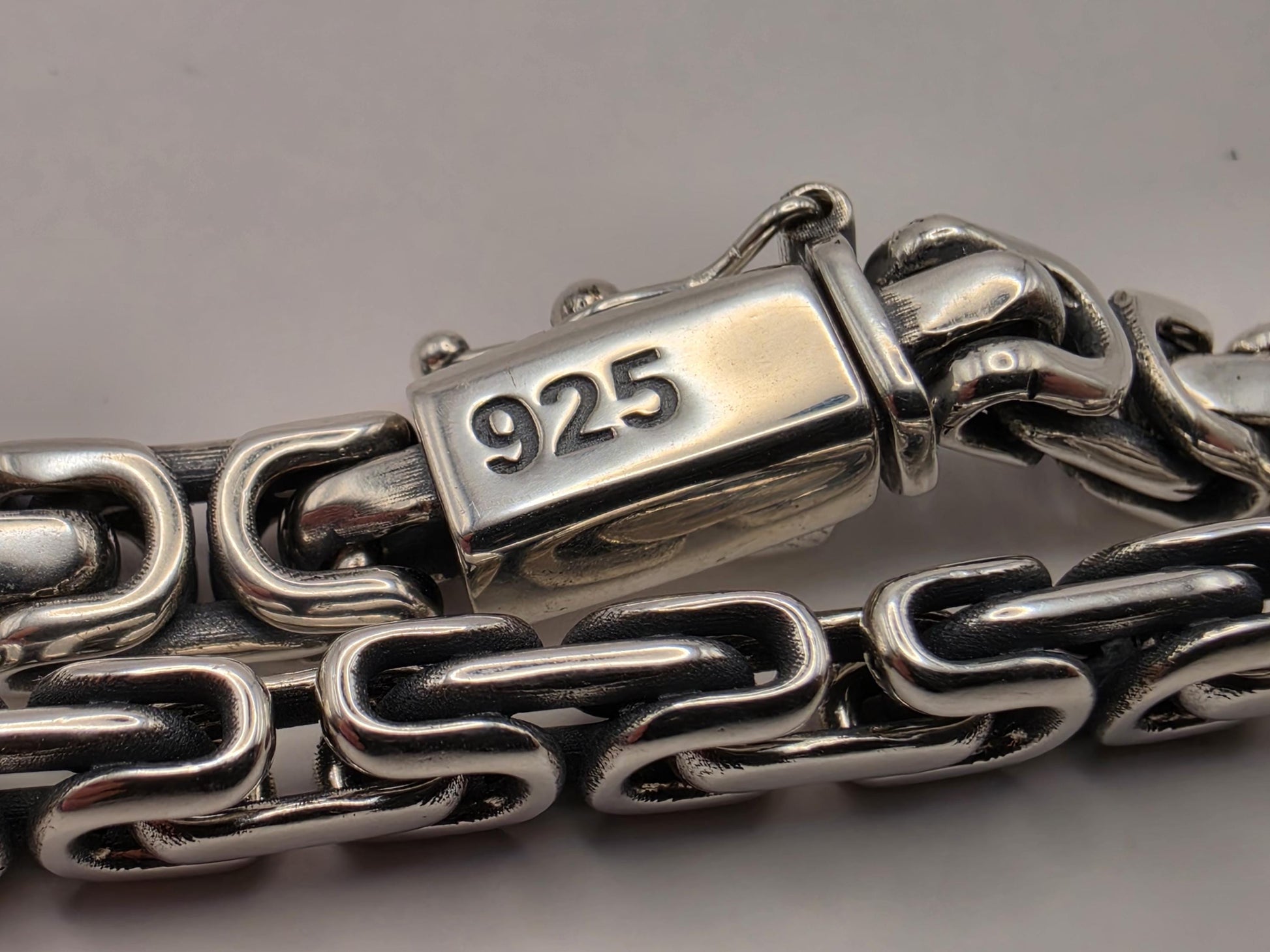 Sterling Silver Greek Key Bracelet 9 Inch 6.25mm Mens Meander Link 27.4 Grams Oxidized Geometric Chain Gift for Him