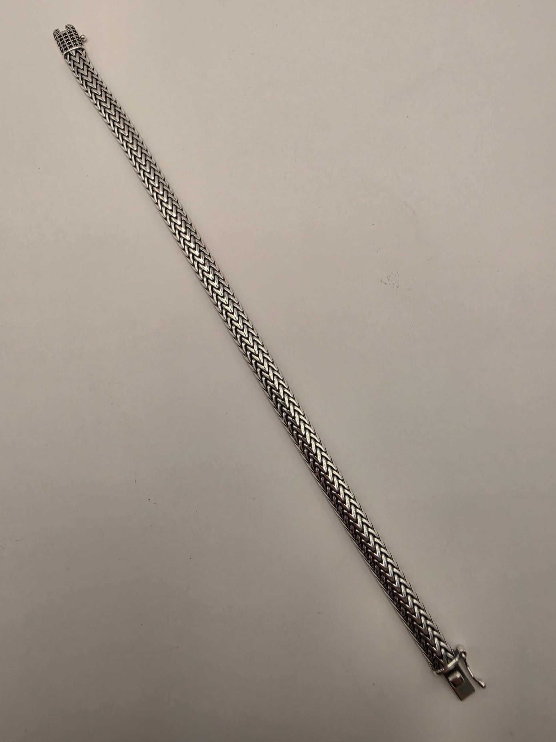 Sterling Silver Woven Chevron Bracelet 9 Inch 7mm Mens Braided V Link 22.3 Grams Oxidized Box Clasp Gift for Him