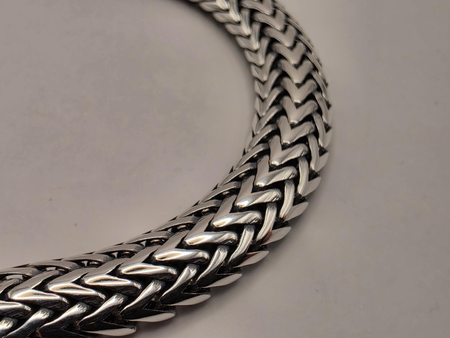Sterling Silver Woven Chevron Bracelet 9 Inch 7mm Mens Braided V Link 22.3 Grams Oxidized Box Clasp Gift for Him