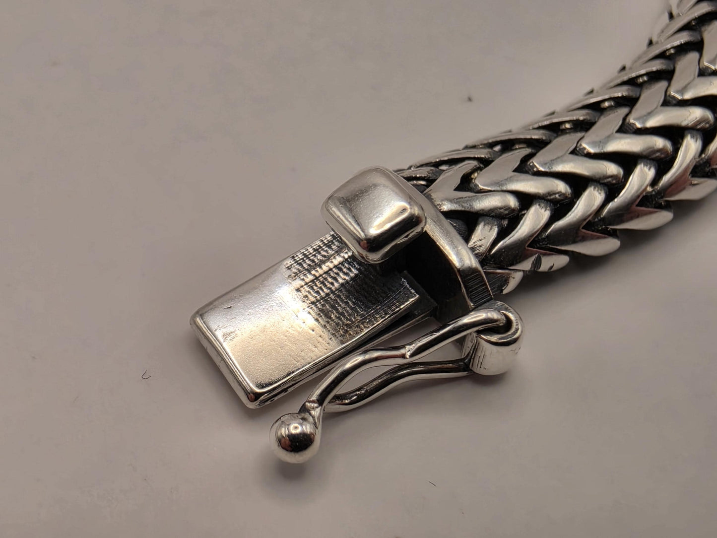 Sterling Silver Woven Chevron Bracelet 9 Inch 7mm Mens Braided V Link 22.3 Grams Oxidized Box Clasp Gift for Him