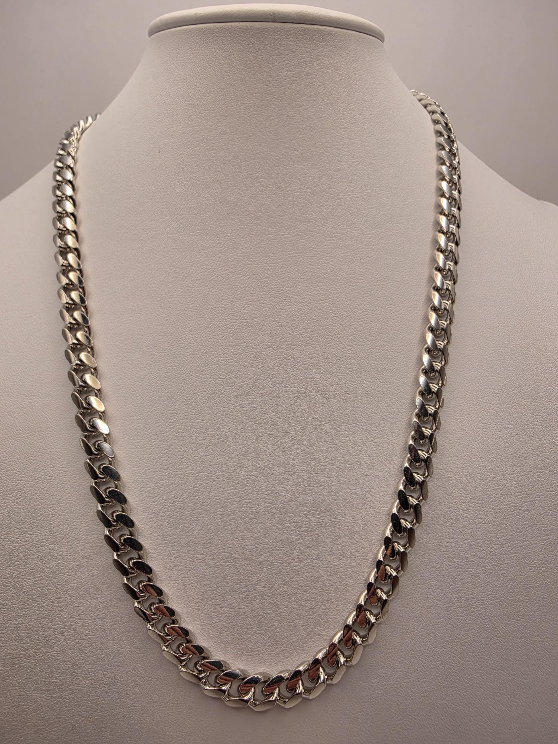 Heavy Sterling Silver Cuban Link Chain 22 Inch 8.3mm Mens 90 Grams Curb Necklace Box Clasp Statement Jewelry Gift