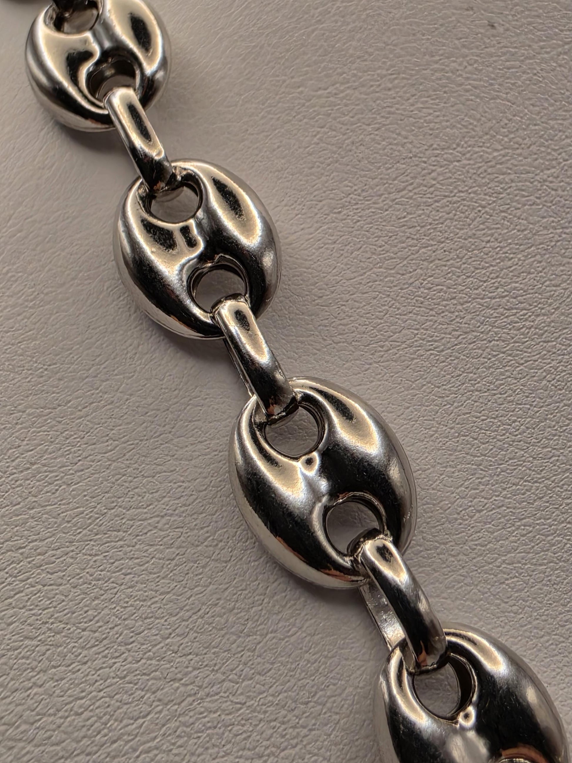 Sterling Silver Mariner Chain Necklace 20 Inch 10.8mm Wide Coffee Bean Link 37.6 Grams Statement Unisex Jewelry Gift