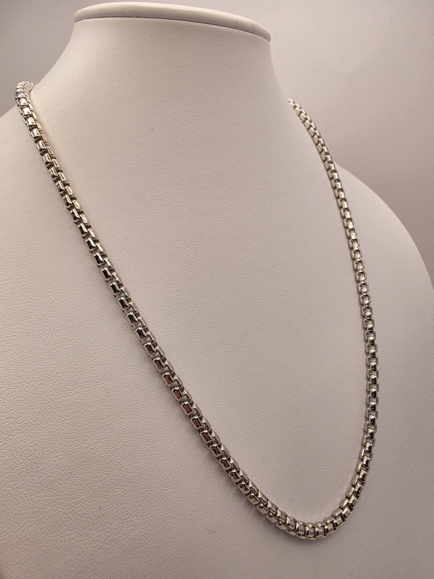 Sterling Silver Box Chain Necklace 22 Inch 4.5mm Mens Heavy Square Link 49.2 Grams Solid Look Unisex Jewelry Gift