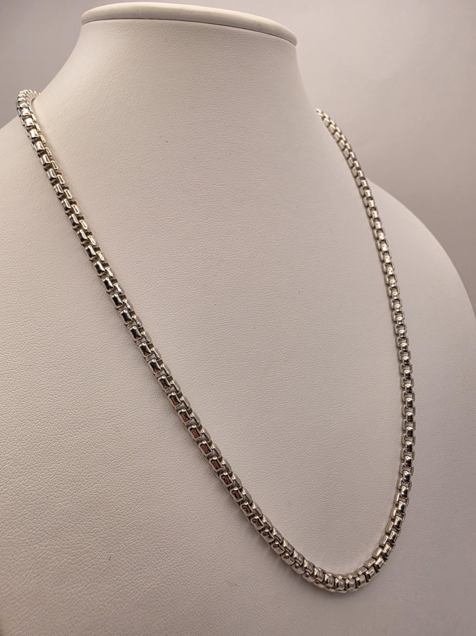 Sterling Silver Box Chain Necklace 22 Inch 4.5mm Mens Heavy Square Link 49.2 Grams Solid Look Unisex Jewelry Gift