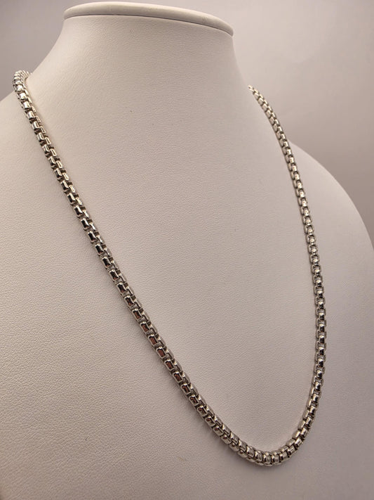 Sterling Silver Box Chain Necklace 22 Inch 4.5mm Mens Heavy Square Link 49.2 Grams Solid Look Unisex Jewelry Gift