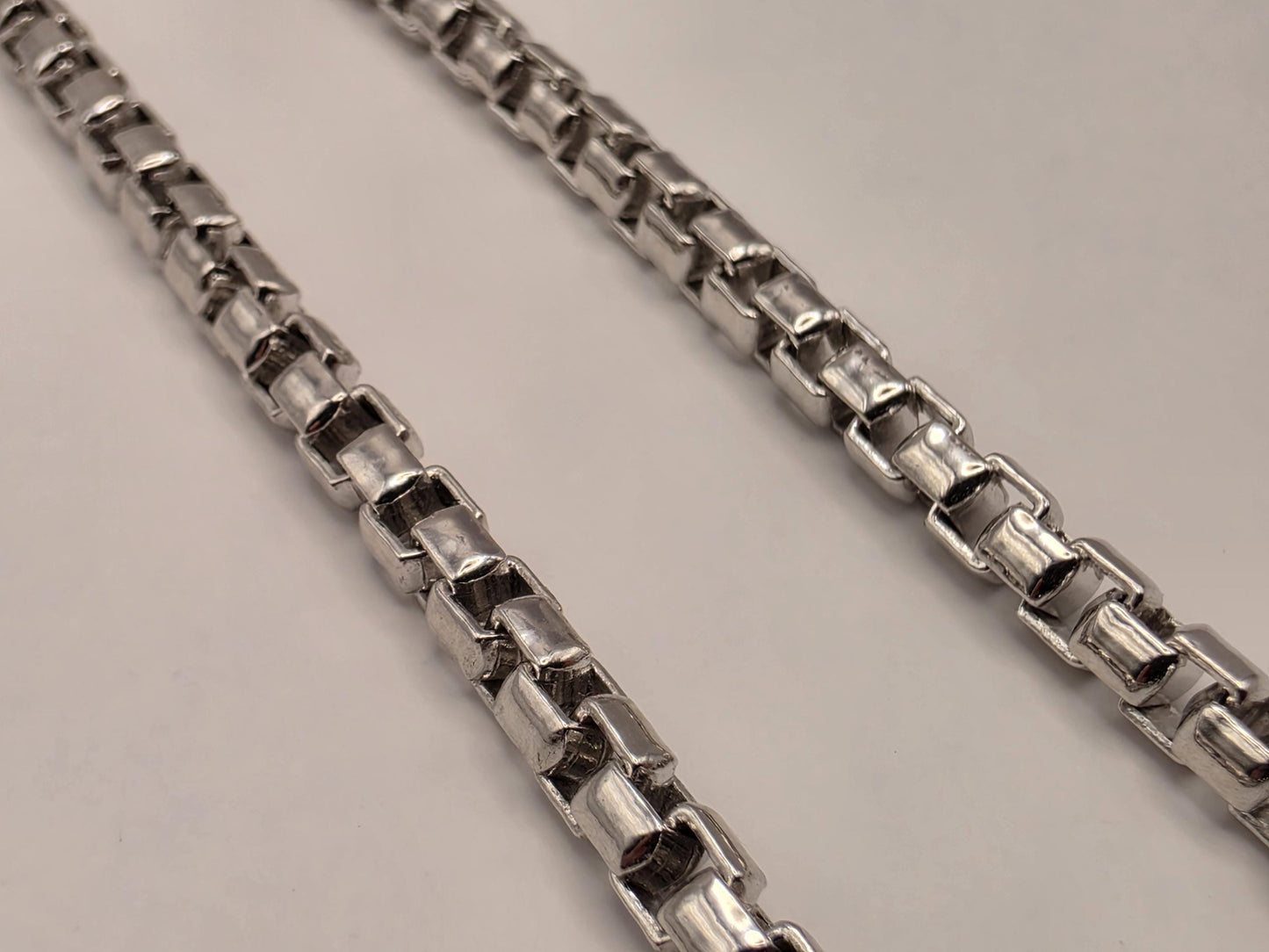Sterling Silver Box Chain Necklace 22 Inch 3.8mm Mens Square Link 34.4 Grams Unisex Everyday Chain Jewelry Gift for Him
