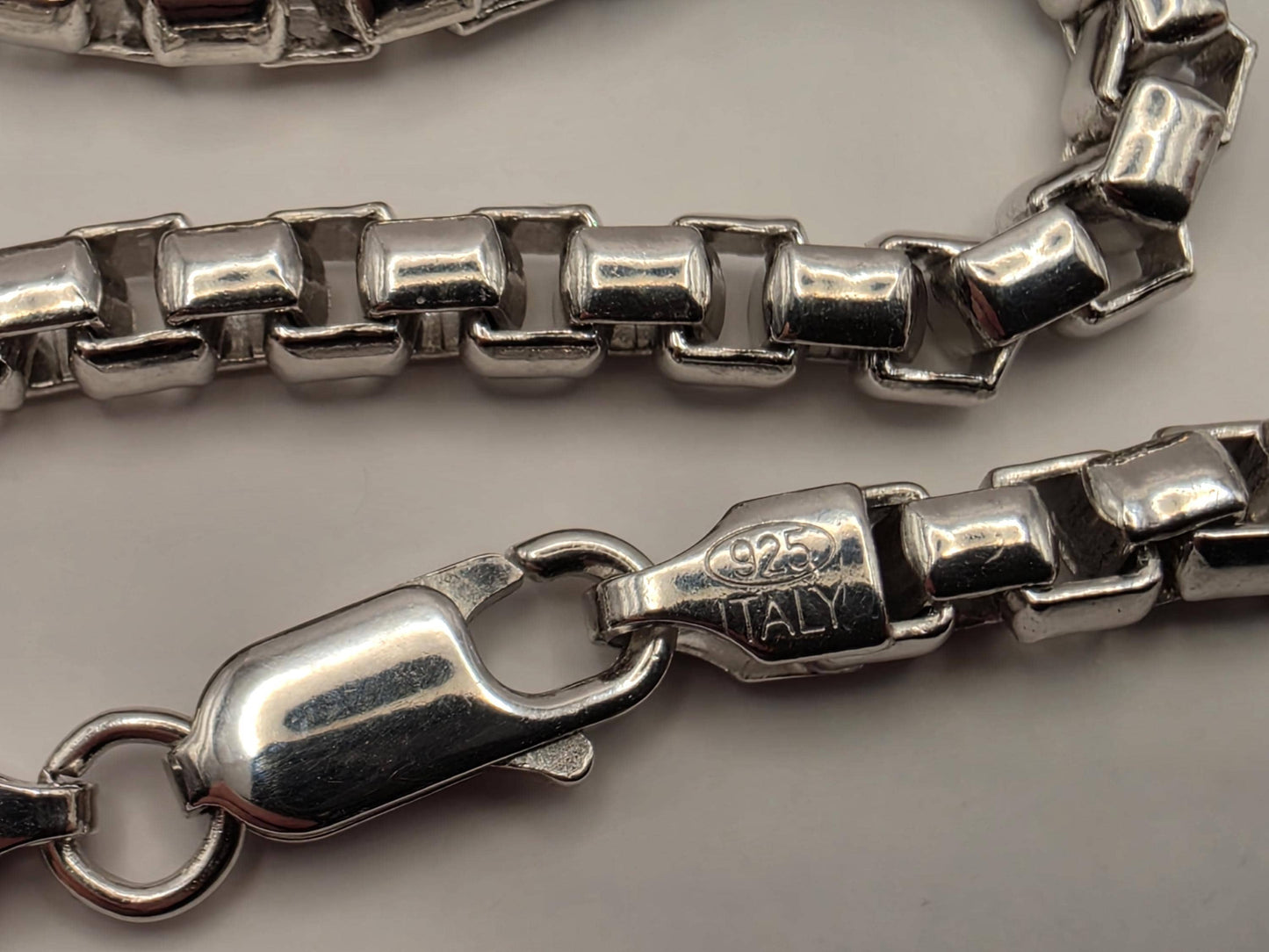 Sterling Silver Box Chain Necklace 22 Inch 3.8mm Mens Square Link 34.4 Grams Unisex Everyday Chain Jewelry Gift for Him