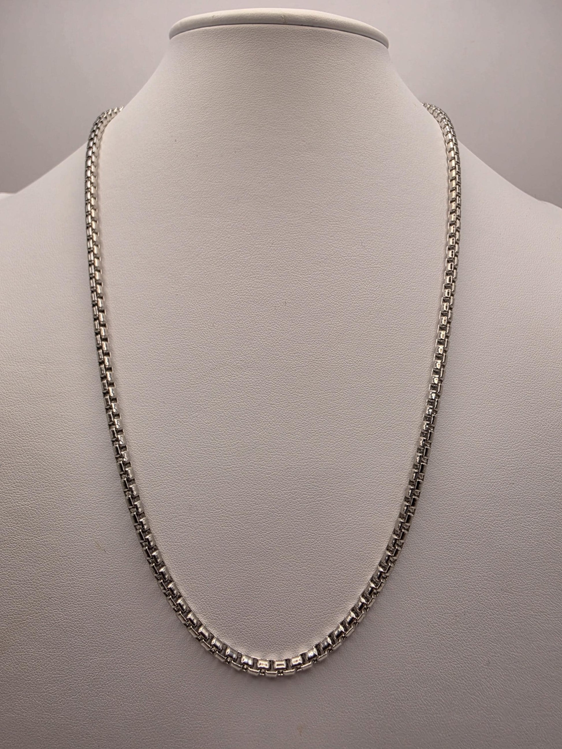 Sterling Silver Box Chain Necklace 22 Inch 3.8mm Mens Square Link 34.4 Grams Unisex Everyday Chain Jewelry Gift for Him