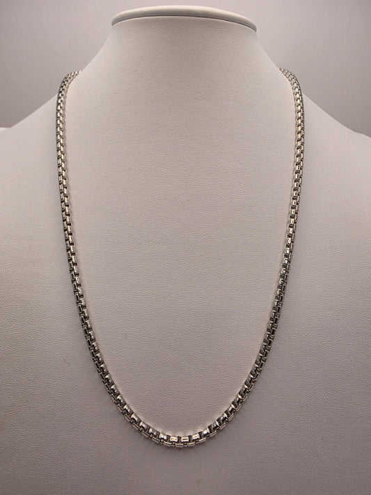 Sterling Silver Box Chain Necklace 22 Inch 3.8mm Mens Square Link 34.4 Grams Unisex Everyday Chain Jewelry Gift for Him
