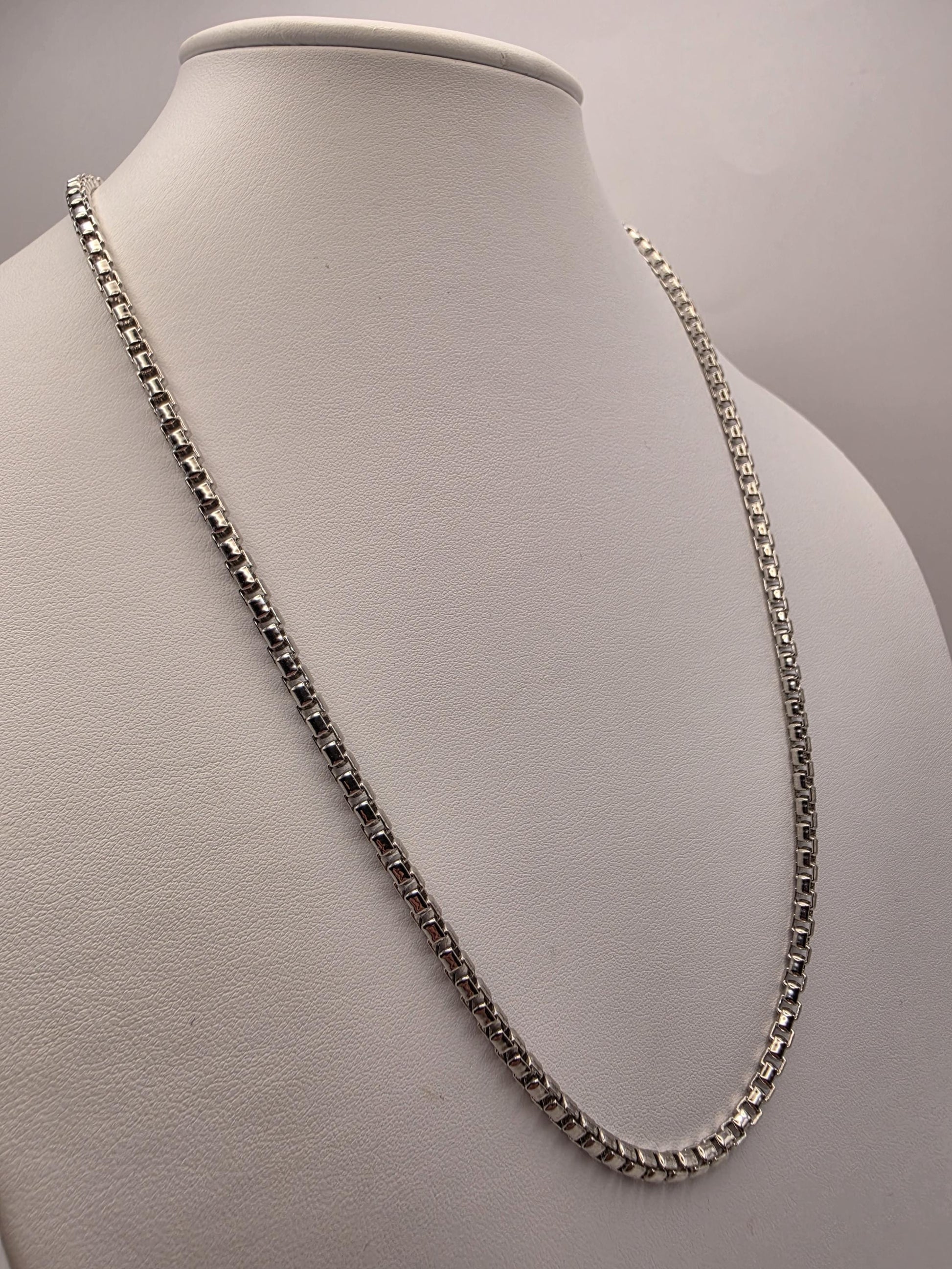 Sterling Silver Box Chain Necklace 22 Inch 3.8mm Mens Square Link 34.4 Grams Unisex Everyday Chain Jewelry Gift for Him