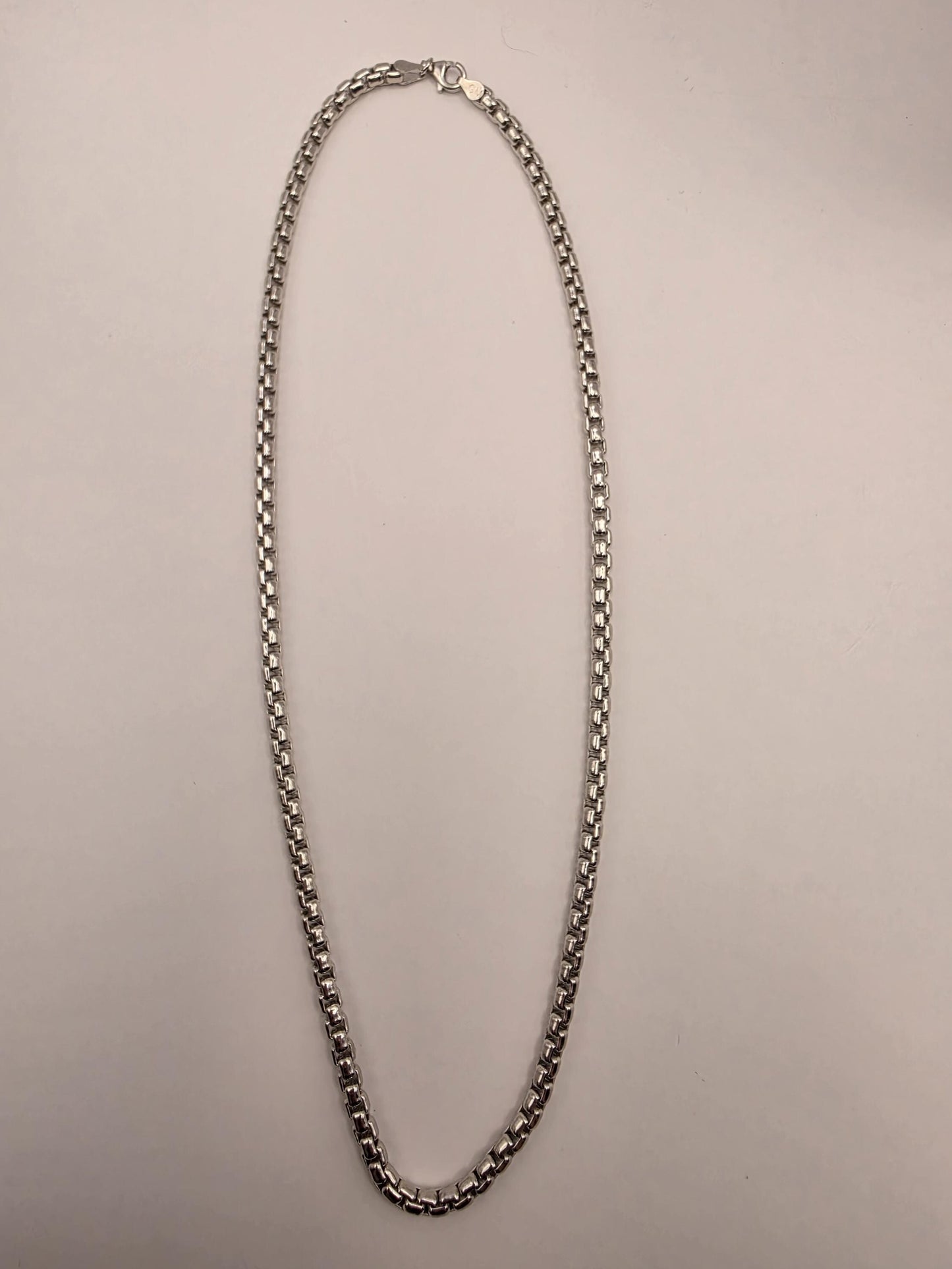 Sterling Silver Box Chain Necklace 20 Inch 4.45mm Mens Heavy Square Link 44.7 Grams Unisex Polished Jewelry Gift