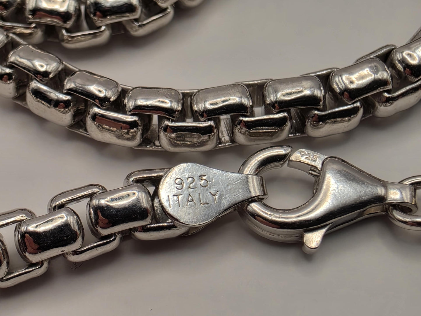 Sterling Silver Box Chain Necklace 20 Inch 4.45mm Mens Heavy Square Link 44.7 Grams Unisex Polished Jewelry Gift