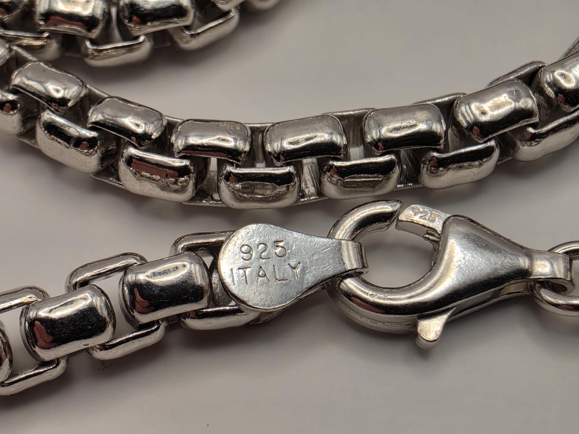 Sterling Silver Box Chain Necklace 20 Inch 4.45mm Mens Heavy Square Link 44.7 Grams Unisex Polished Jewelry Gift