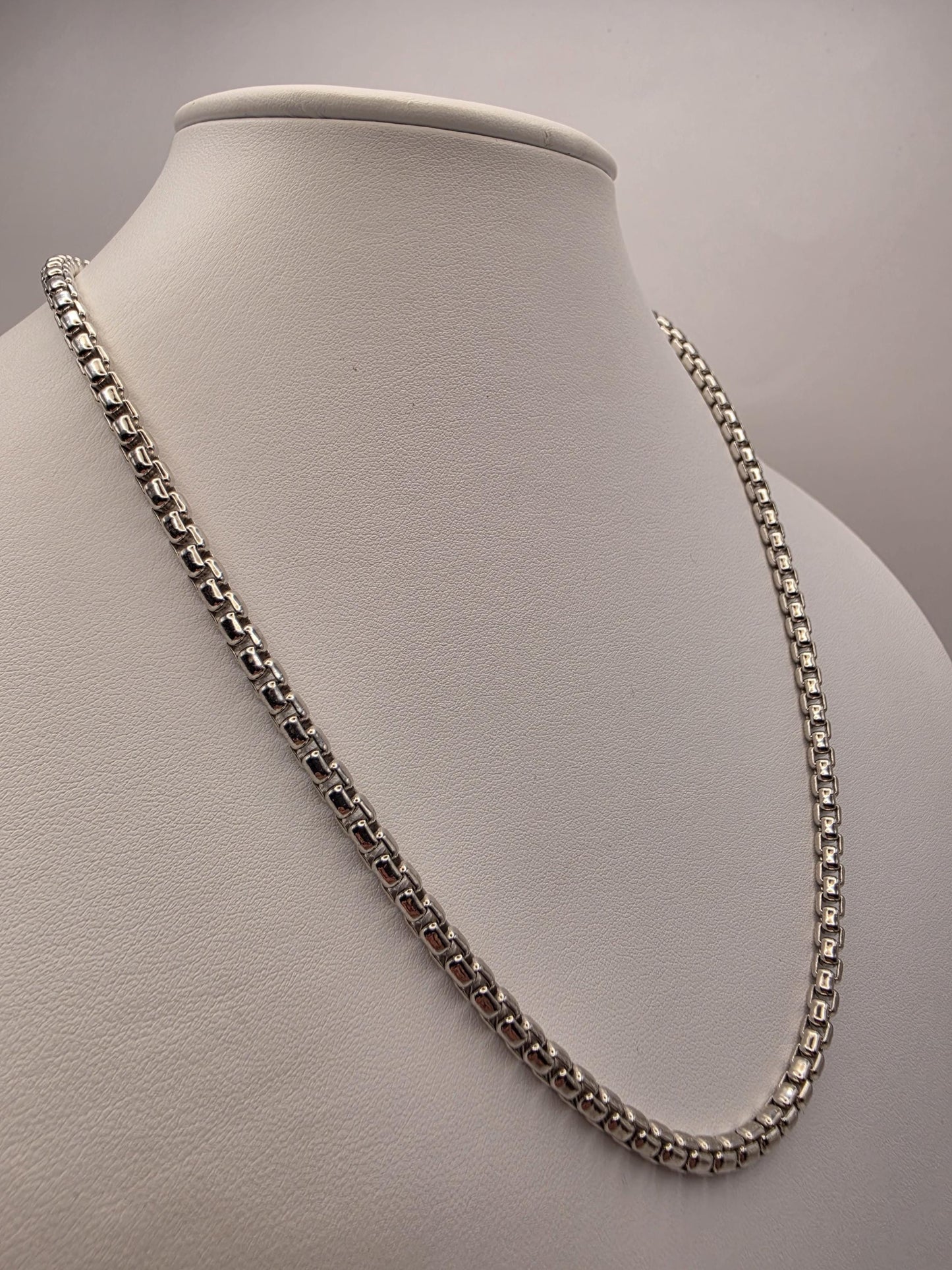 Sterling Silver Box Chain Necklace 20 Inch 4.45mm Mens Heavy Square Link 44.7 Grams Unisex Polished Jewelry Gift