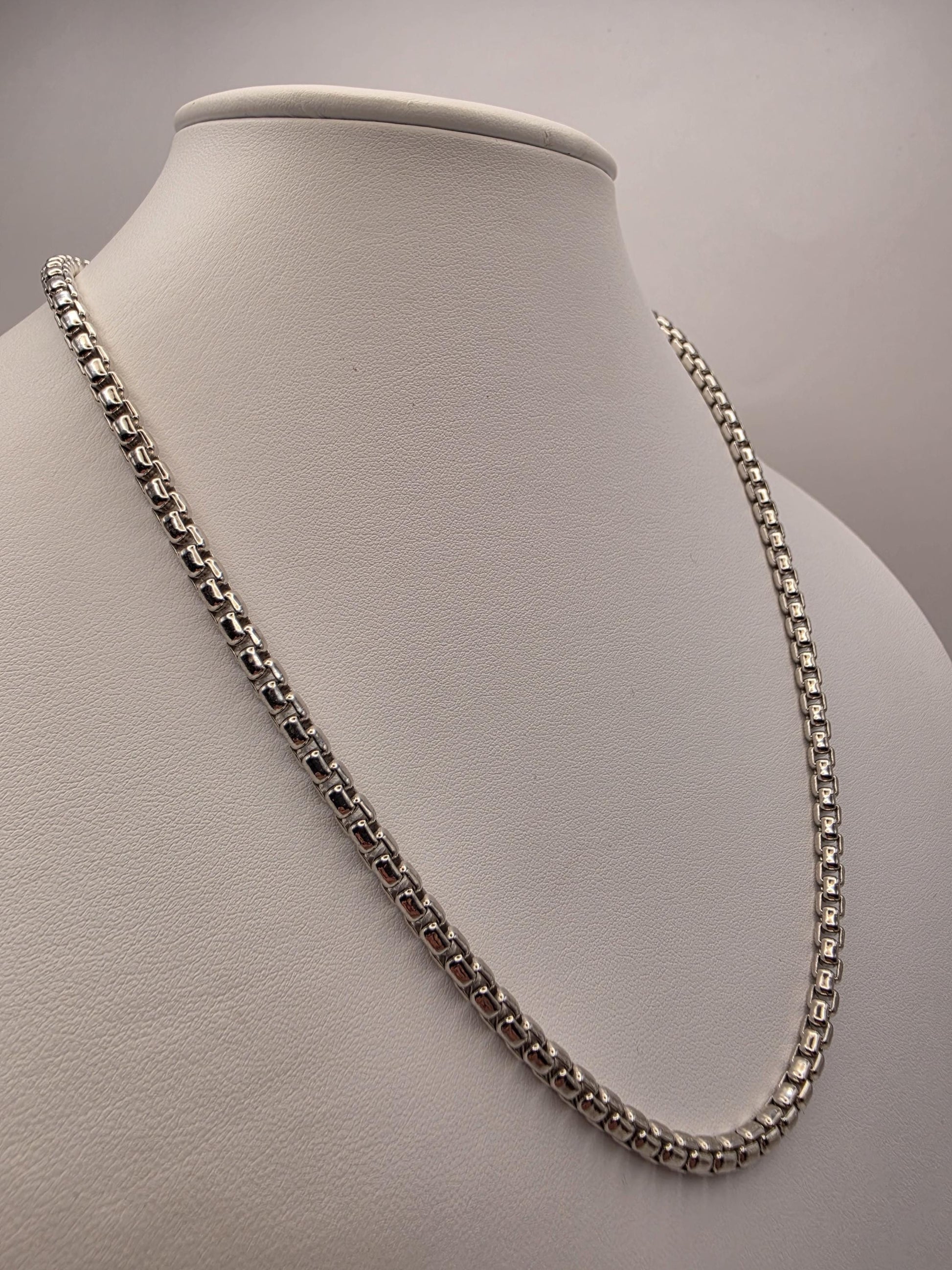 Sterling Silver Box Chain Necklace 20 Inch 4.45mm Mens Heavy Square Link 44.7 Grams Unisex Polished Jewelry Gift