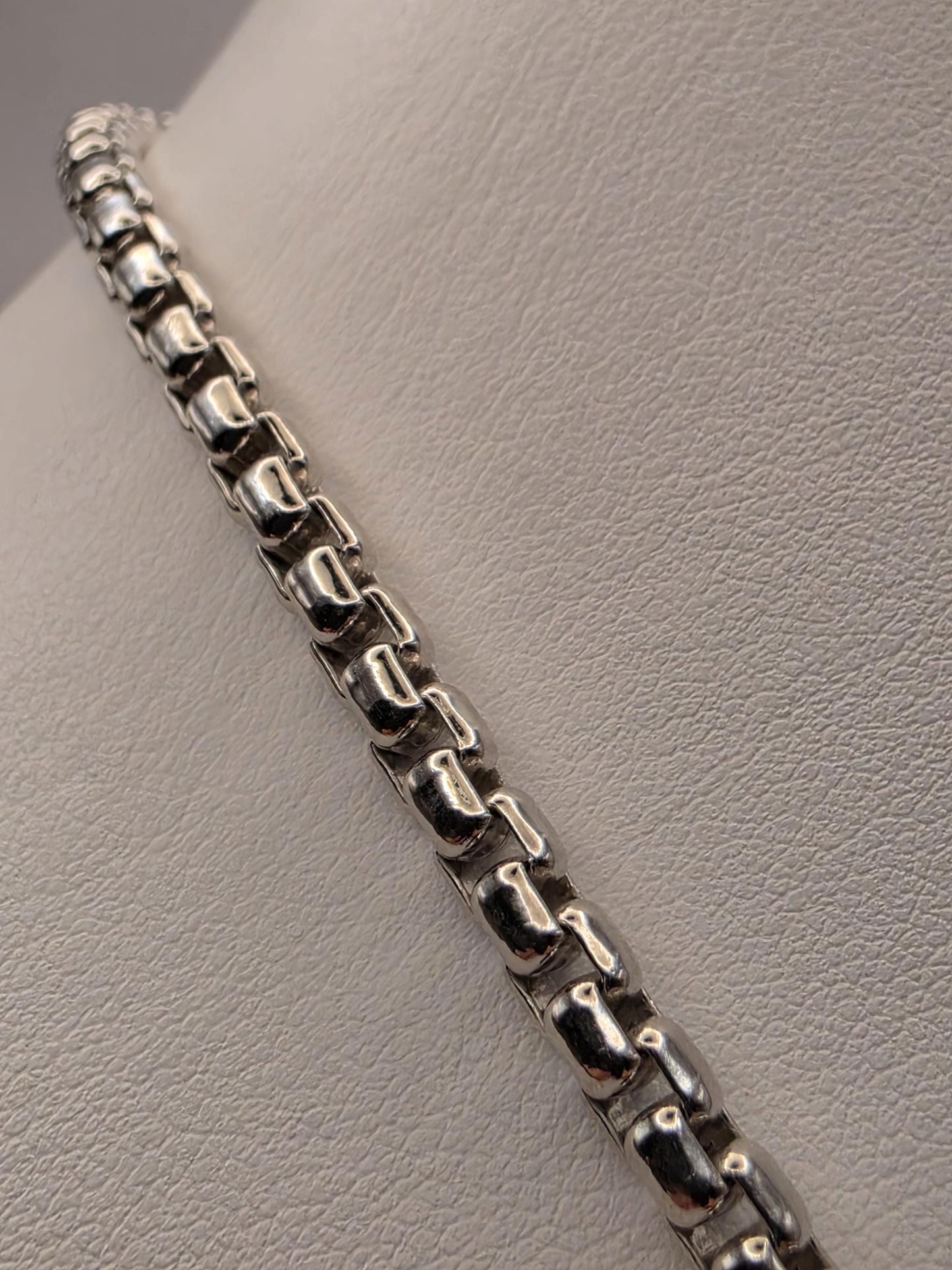 Sterling Silver Box Chain Necklace 20 Inch 4.45mm Mens Heavy Square Link 44.7 Grams Unisex Polished Jewelry Gift