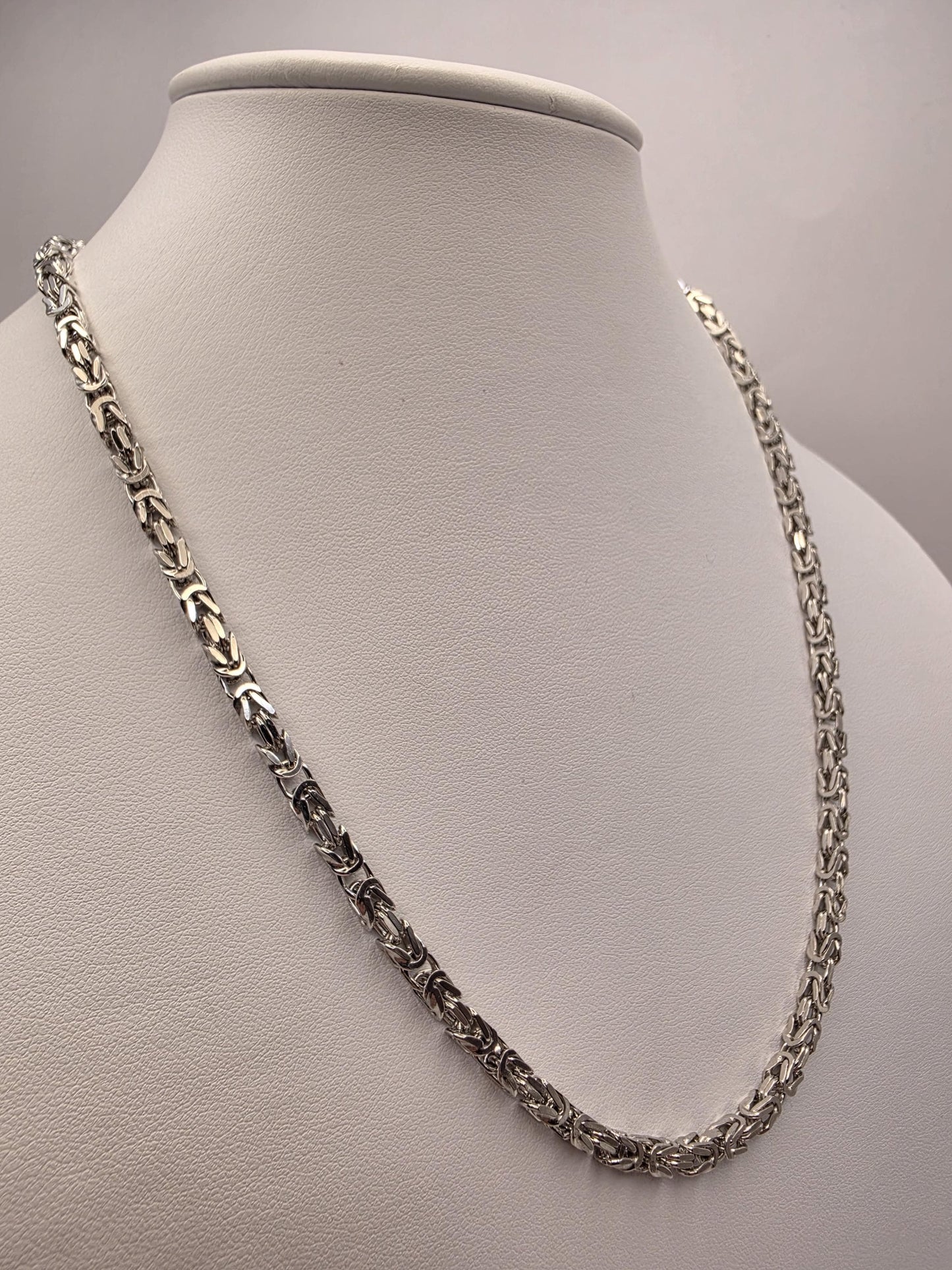 Sterling Silver Byzantine Chain Necklace 20 Inch 3.77mm Mens Woven Link 29.4 Grams Oxidized Unisex Jewelry Gift for Him