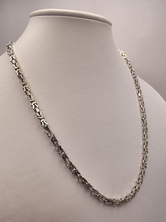 Sterling Silver Byzantine Chain Necklace 20 Inch 3.77mm Mens Woven Link 29.4 Grams Oxidized Unisex Jewelry Gift for Him