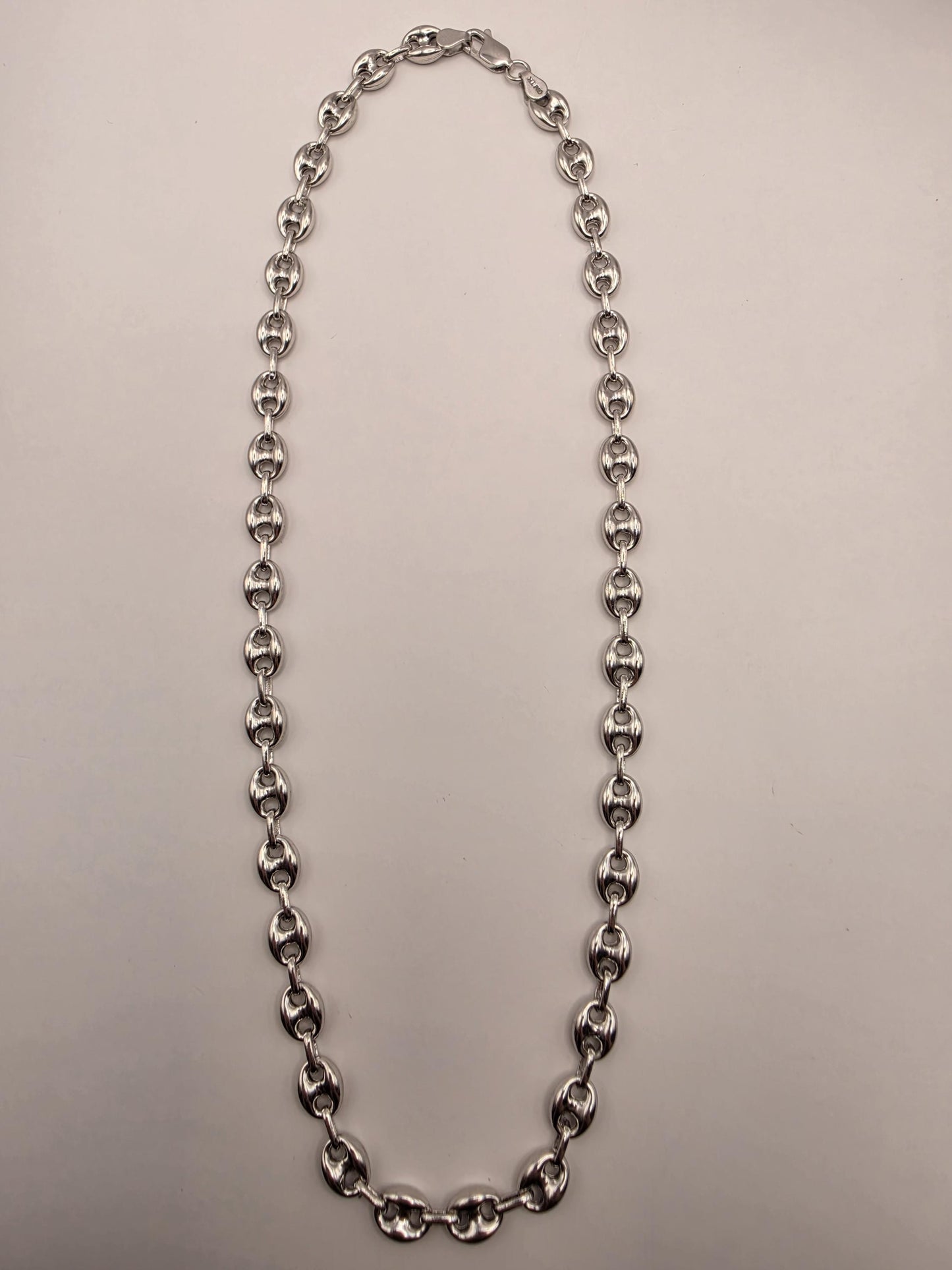 Sterling Silver Mariner Chain Necklace 20 Inch 8mm Coffee Bean Link 24.5 Grams Nautical Unisex Statement Jewelry Gift