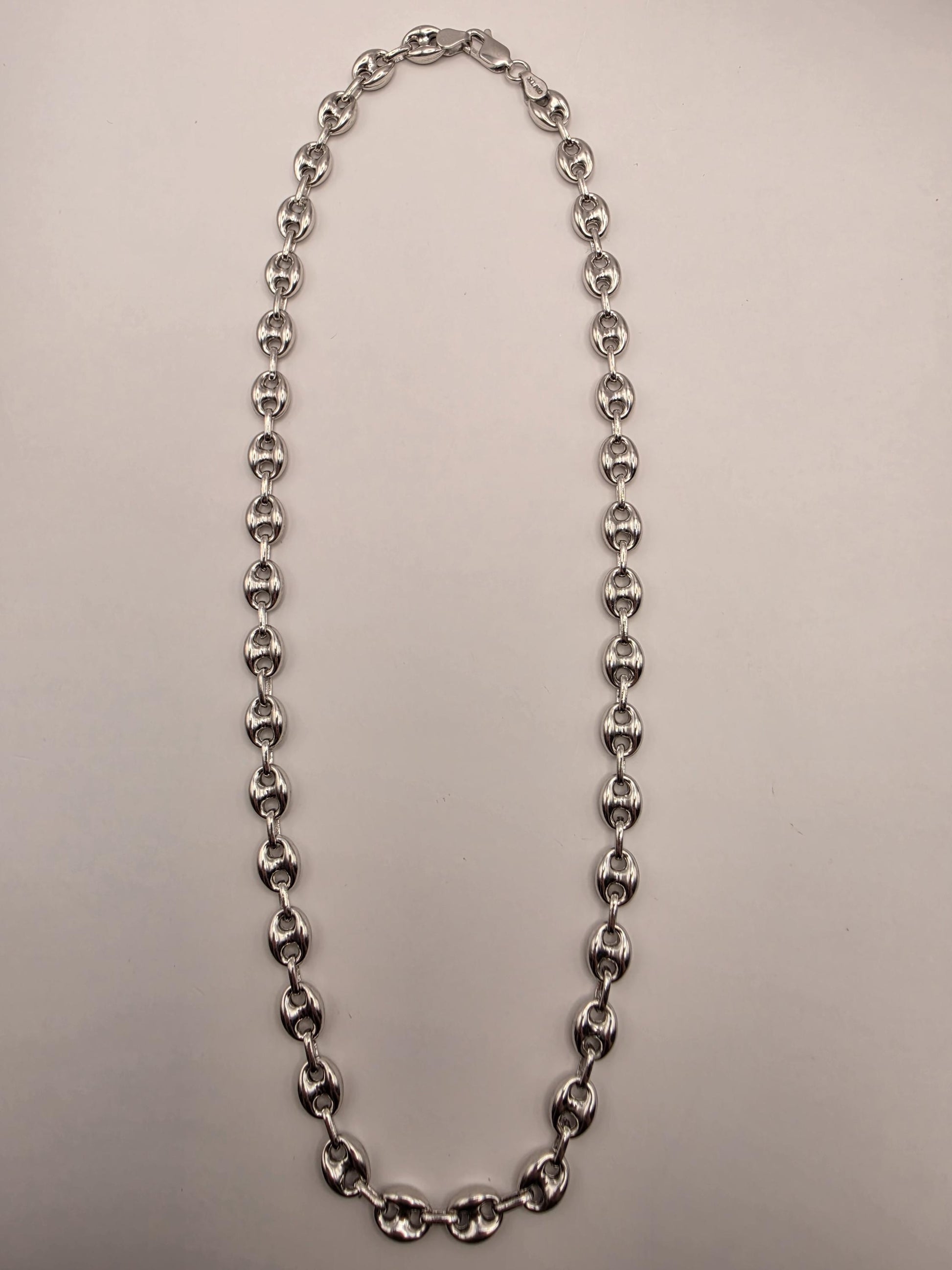 Sterling Silver Mariner Chain Necklace 20 Inch 8mm Coffee Bean Link 24.5 Grams Nautical Unisex Statement Jewelry Gift
