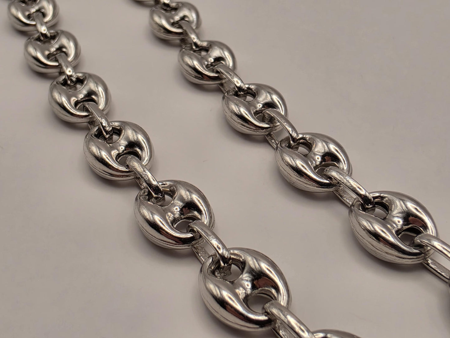 Sterling Silver Mariner Chain Necklace 20 Inch 8mm Coffee Bean Link 24.5 Grams Nautical Unisex Statement Jewelry Gift