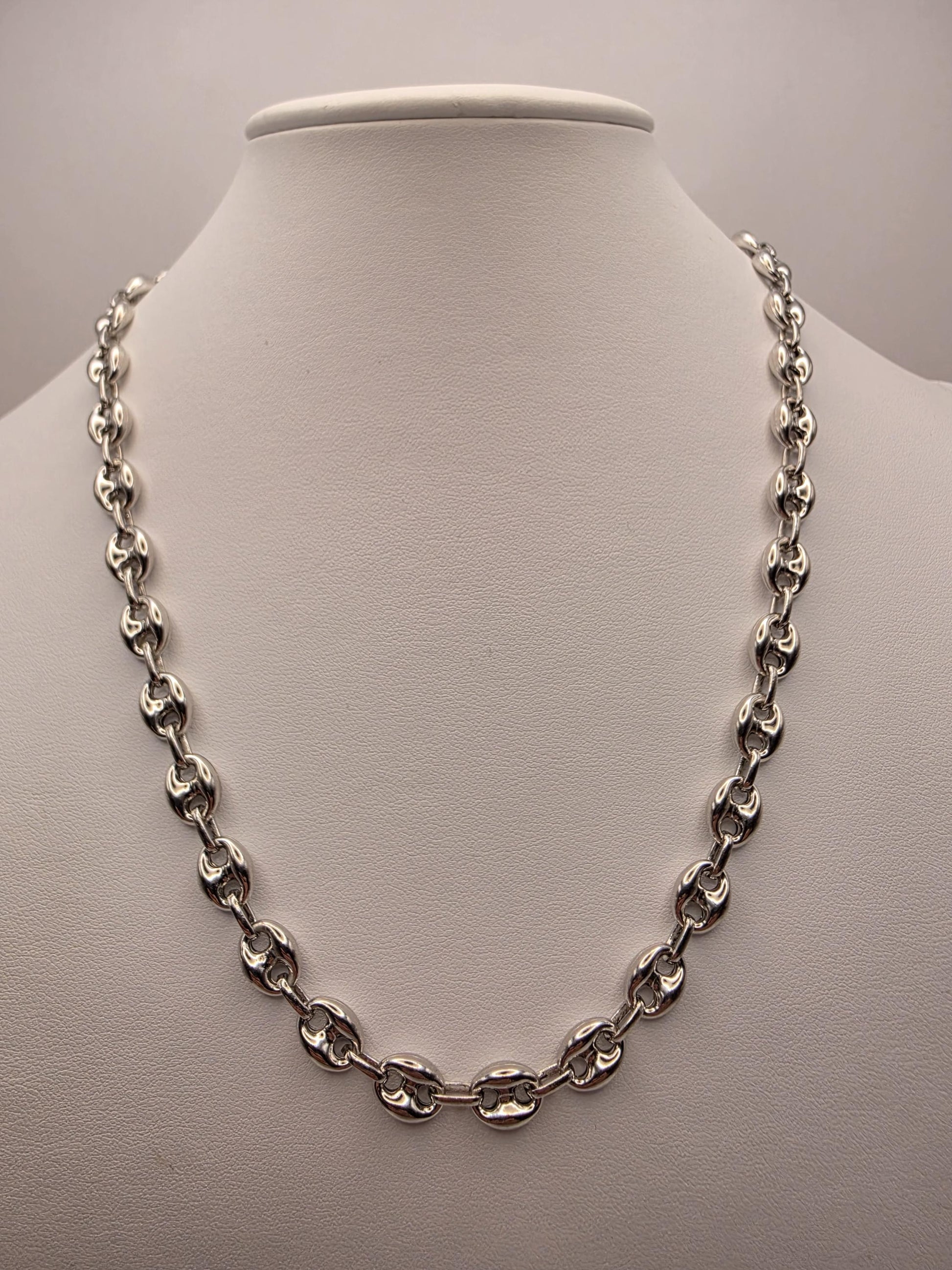 Sterling Silver Mariner Chain Necklace 20 Inch 8mm Coffee Bean Link 24.5 Grams Nautical Unisex Statement Jewelry Gift