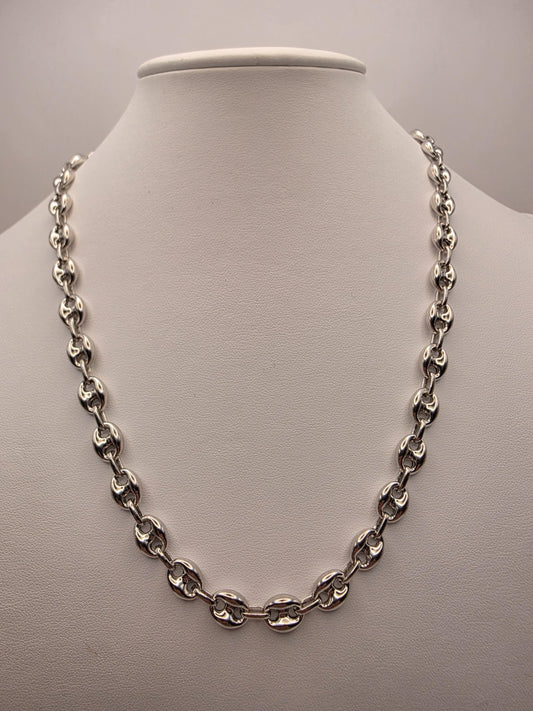 Sterling Silver Mariner Chain Necklace 20 Inch 8mm Coffee Bean Link 24.5 Grams Nautical Unisex Statement Jewelry Gift