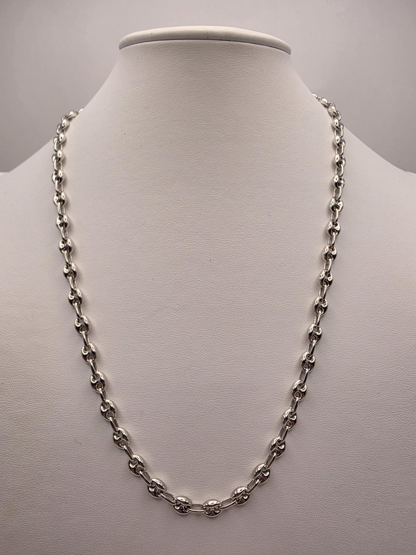 Sterling Silver Mariner Chain Necklace 22 Inch 6mm Coffee Bean Link 21.4 Grams Nautical Unisex Jewelry Gift for Him