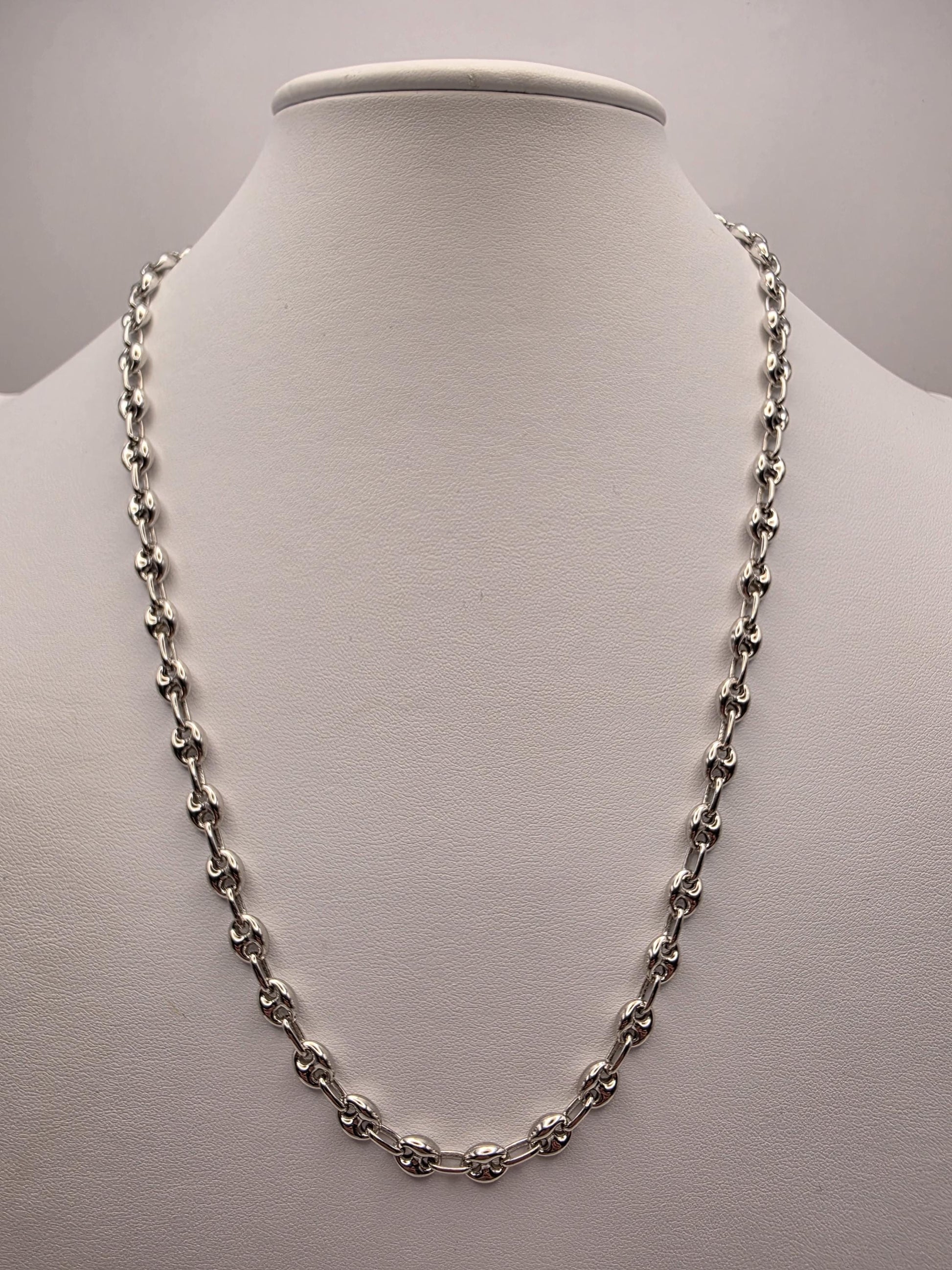 Sterling Silver Mariner Chain Necklace 22 Inch 6mm Coffee Bean Link 21.4 Grams Nautical Unisex Jewelry Gift for Him