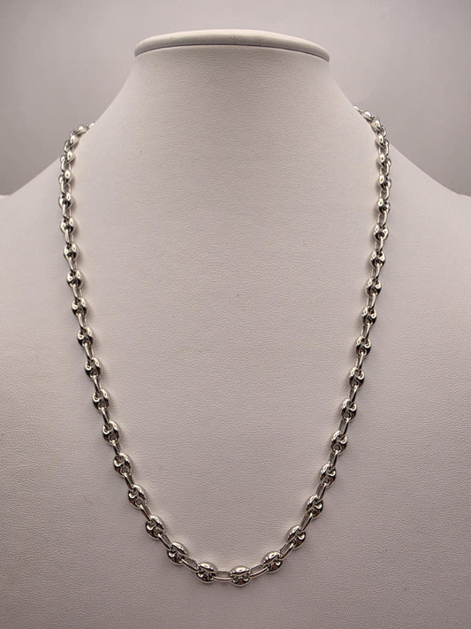 Sterling Silver Mariner Chain Necklace 22 Inch 6mm Coffee Bean Link 21.4 Grams Nautical Unisex Jewelry Gift for Him
