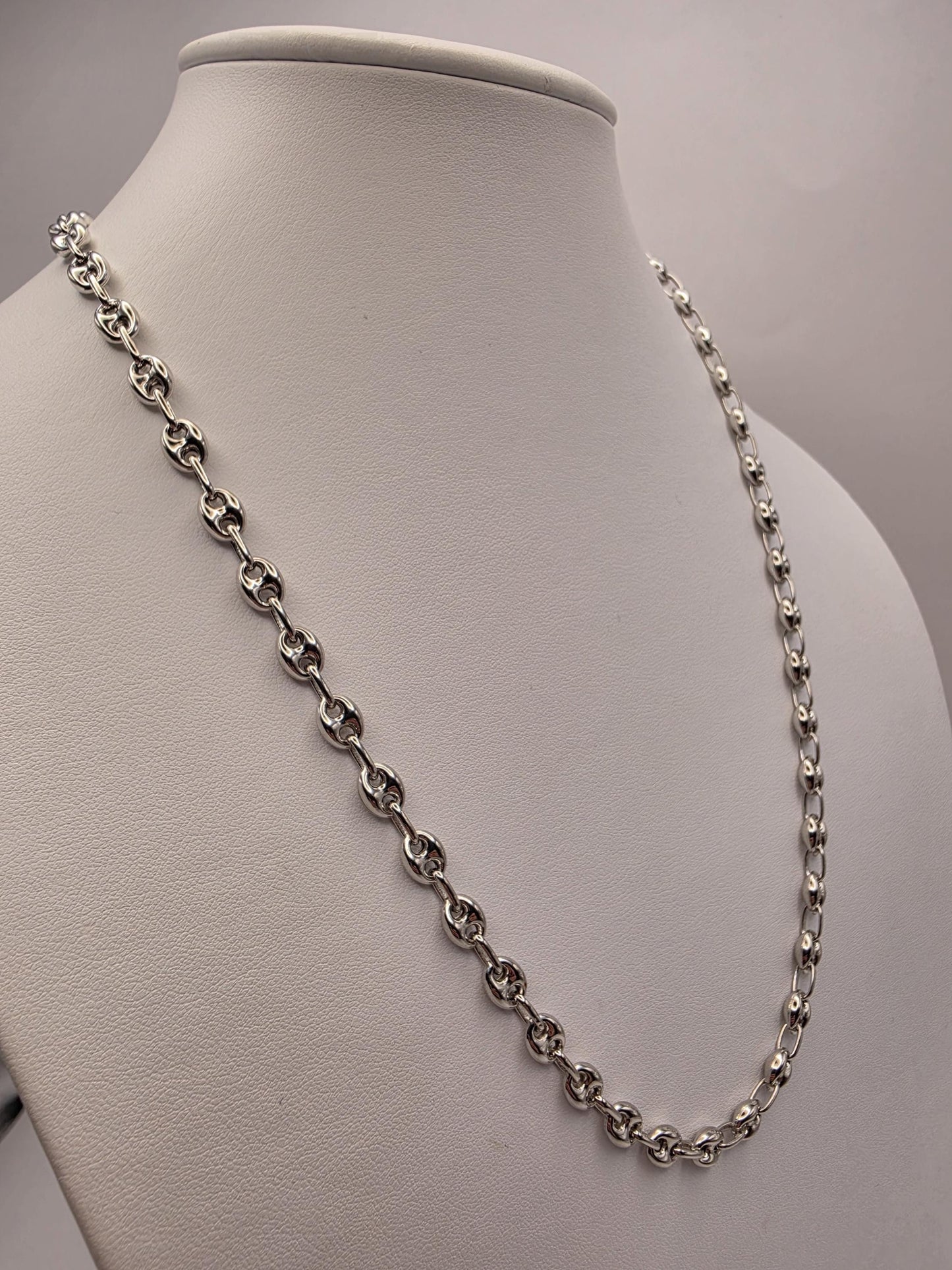 Sterling Silver Mariner Chain Necklace 22 Inch 6mm Coffee Bean Link 21.4 Grams Nautical Unisex Jewelry Gift for Him