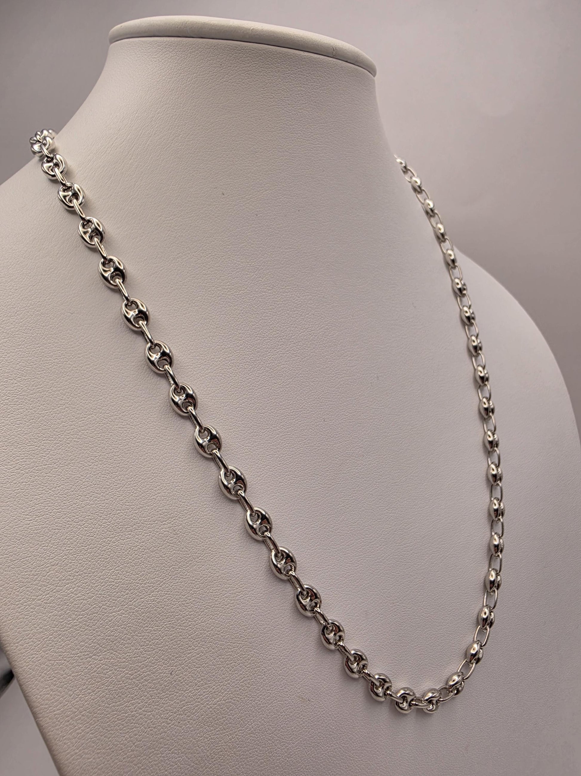 Sterling Silver Mariner Chain Necklace 22 Inch 6mm Coffee Bean Link 21.4 Grams Nautical Unisex Jewelry Gift for Him