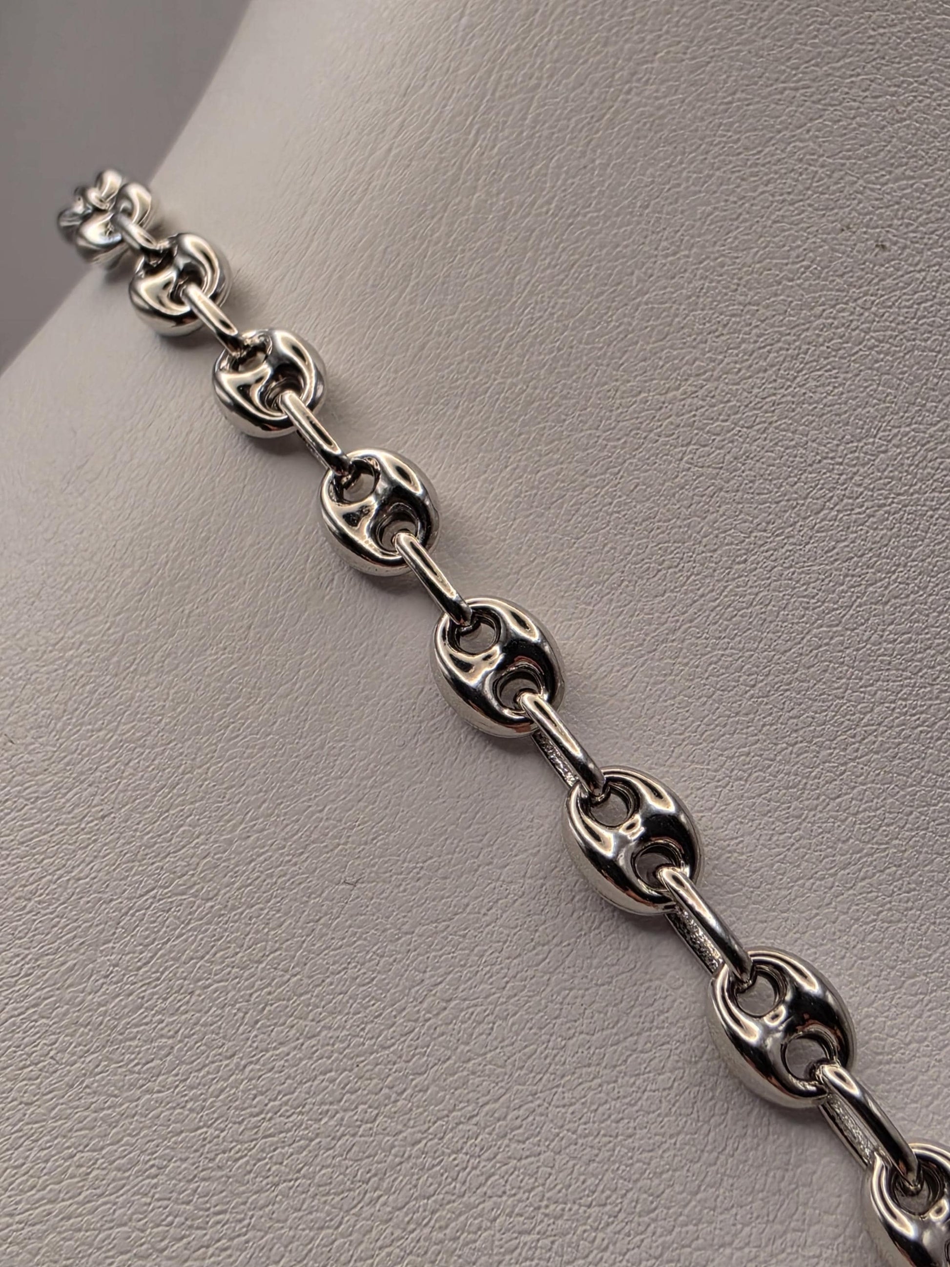 Sterling Silver Mariner Chain Necklace 22 Inch 6mm Coffee Bean Link 21.4 Grams Nautical Unisex Jewelry Gift for Him