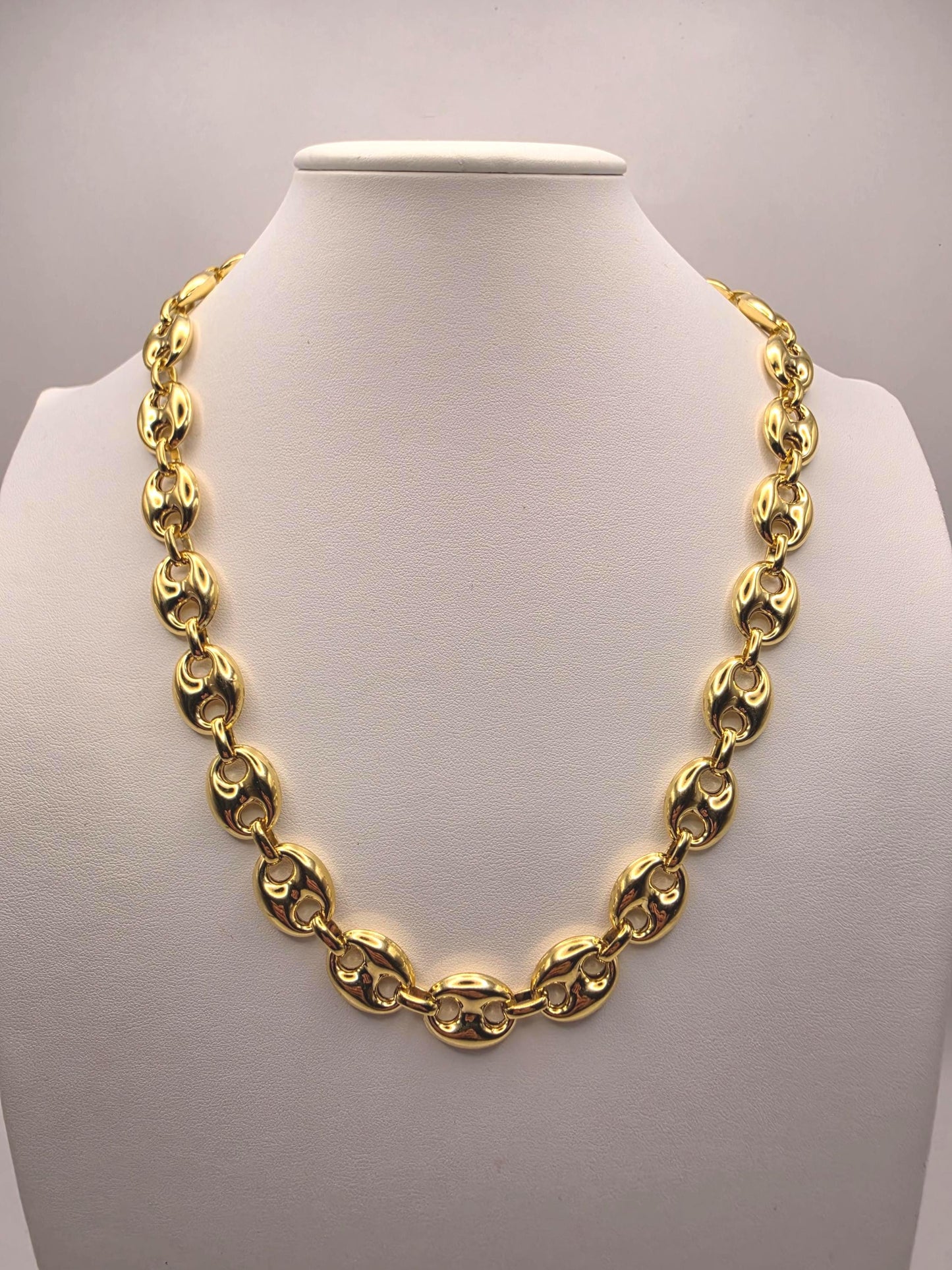 Gold Plated Sterling Silver Puffed Mariner Chain Necklace 22 Inch 14mm 57.4 Grams Heavy Anchor Link Men's Statement Gift