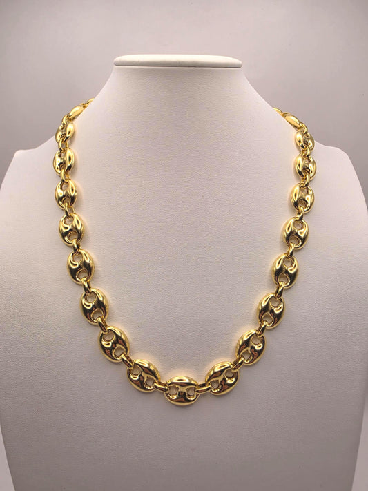 Gold Plated Sterling Silver Puffed Mariner Chain Necklace 22 Inch 14mm 57.4 Grams Heavy Anchor Link Men's Statement Gift