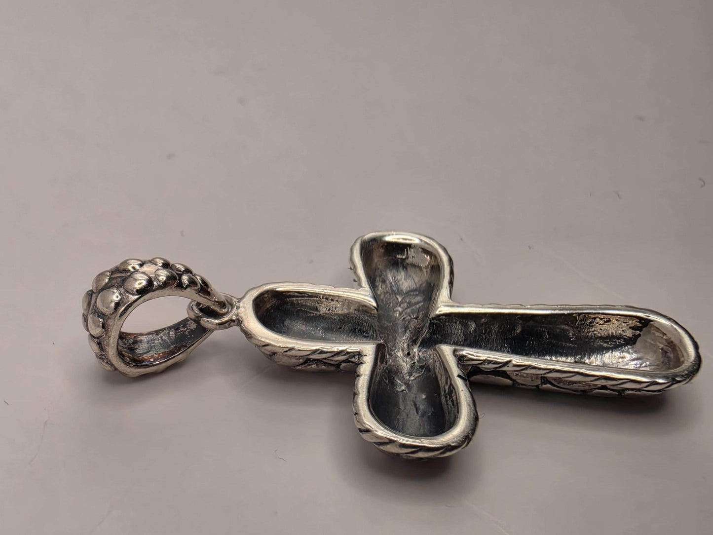 Sterling Silver Textured Cross Pendant 1.375 Inch 6.7 Grams Reptile Scale Design Unisex Religious Jewelry Gift