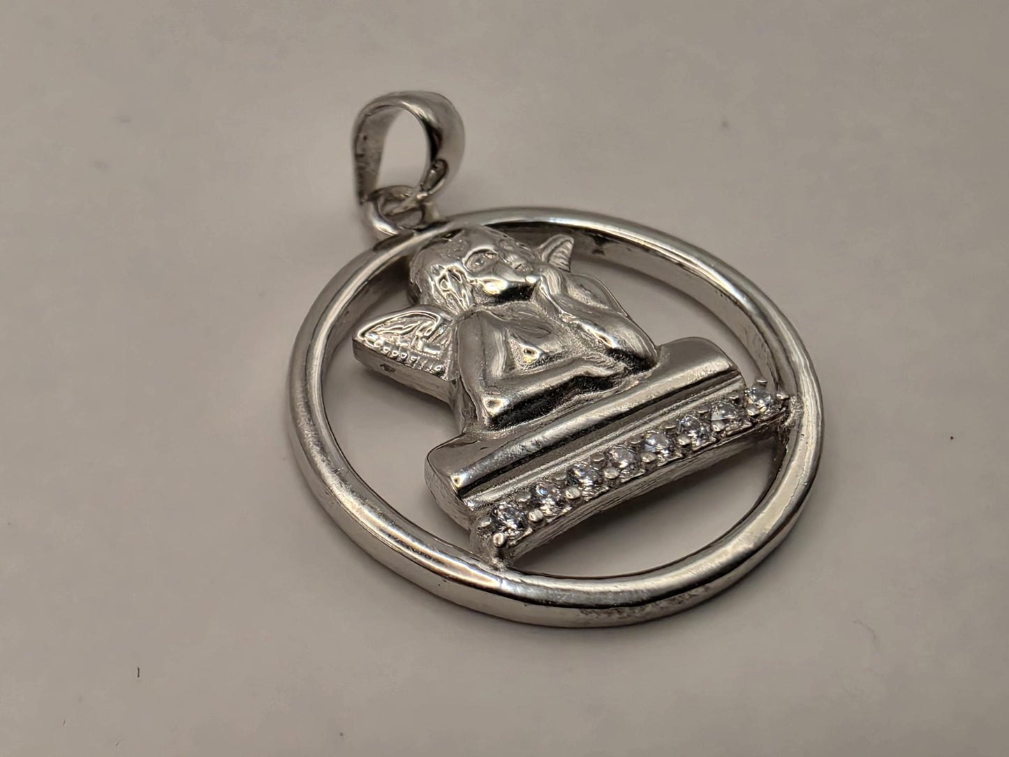 Sterling Silver Cherub Angel Pendant 0.75 Inch 3.5 Grams CZ Accent Round Religious Guardian Jewelry Gift