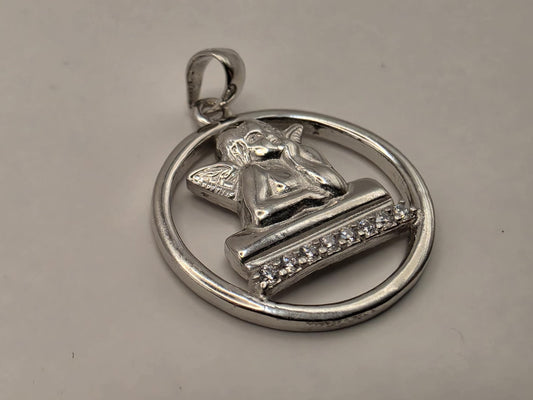 Sterling Silver Cherub Angel Pendant 0.75 Inch 3.5 Grams CZ Accent Round Religious Guardian Jewelry Gift