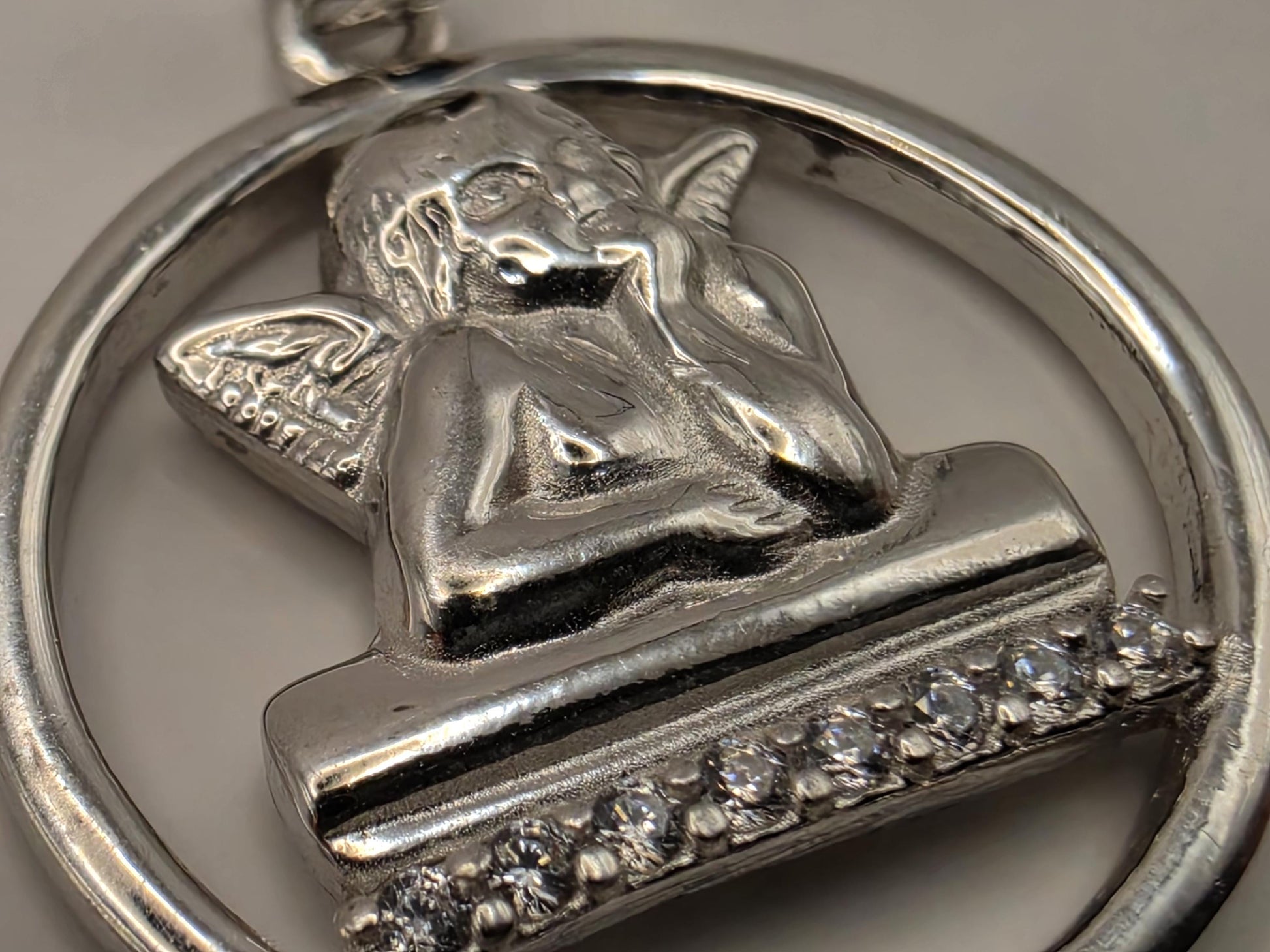 Sterling Silver Cherub Angel Pendant 0.75 Inch 3.5 Grams CZ Accent Round Religious Guardian Jewelry Gift