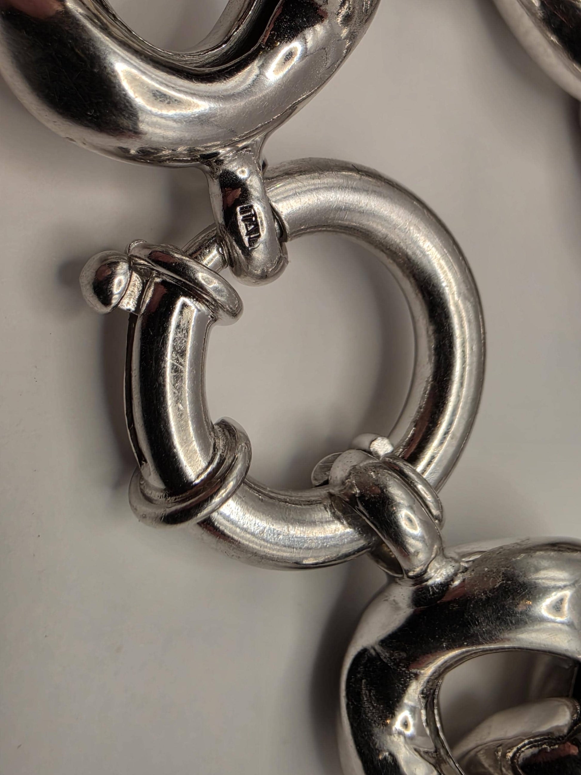 Heavy Sterling Silver Semi Hollow Figaro Chain Necklace 17.75 Inch 16.5mm 80.6 Grams Oversized Statement Jewelry