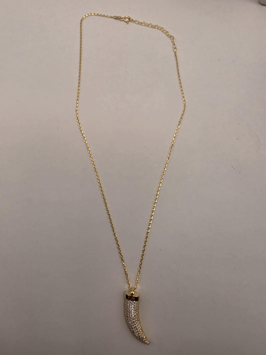 Gold Plated Sterling Silver Cornicello Necklace 17 Inch Italian Horn Good Luck Amulet Two Tone Mesh Pendant 4.9g