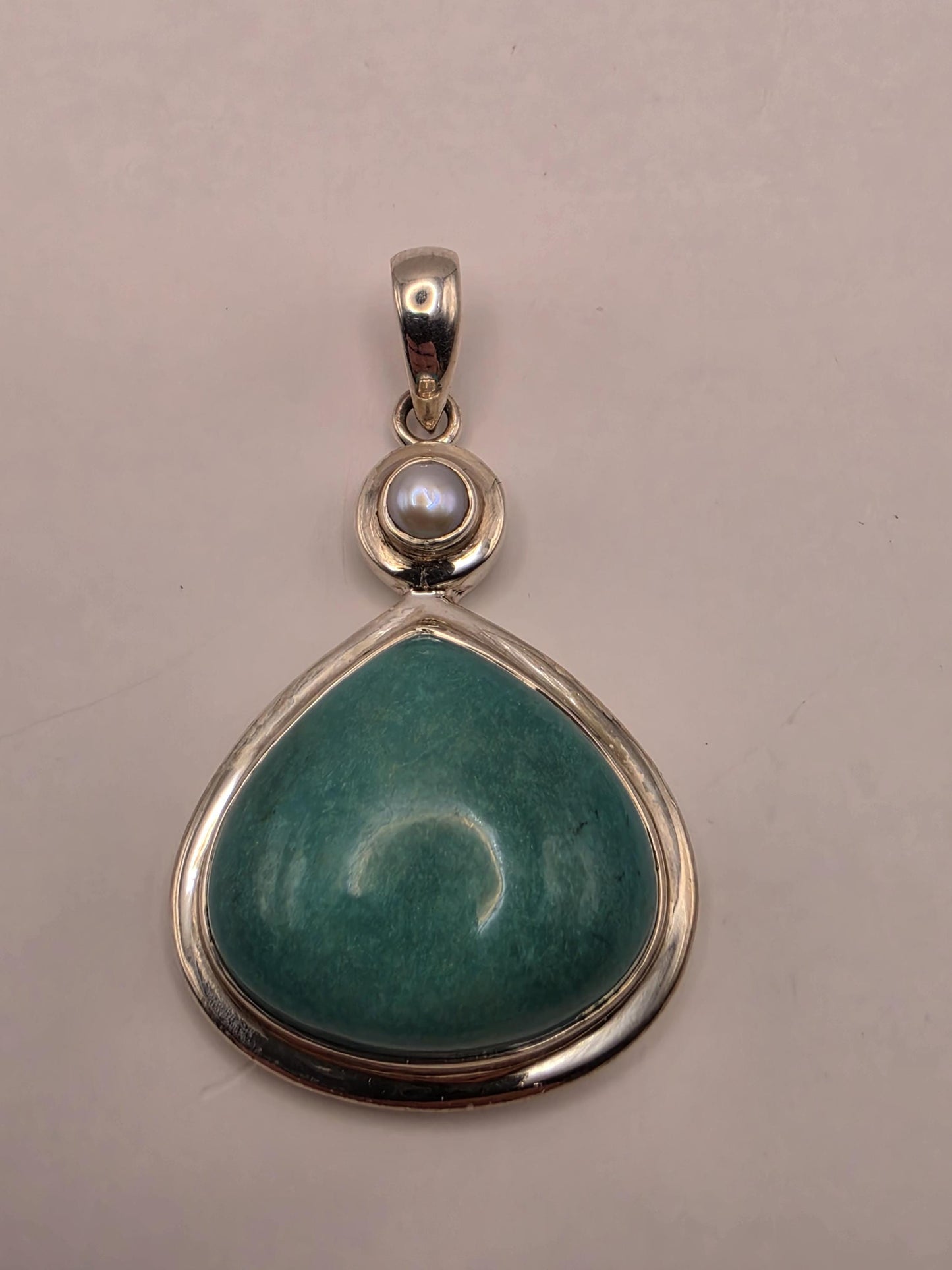 Sterling Silver Natural Turquoise Pearl Pendant 1.44 Inch 18.4 Grams Large Teardrop Gemstone Statement Jewelry