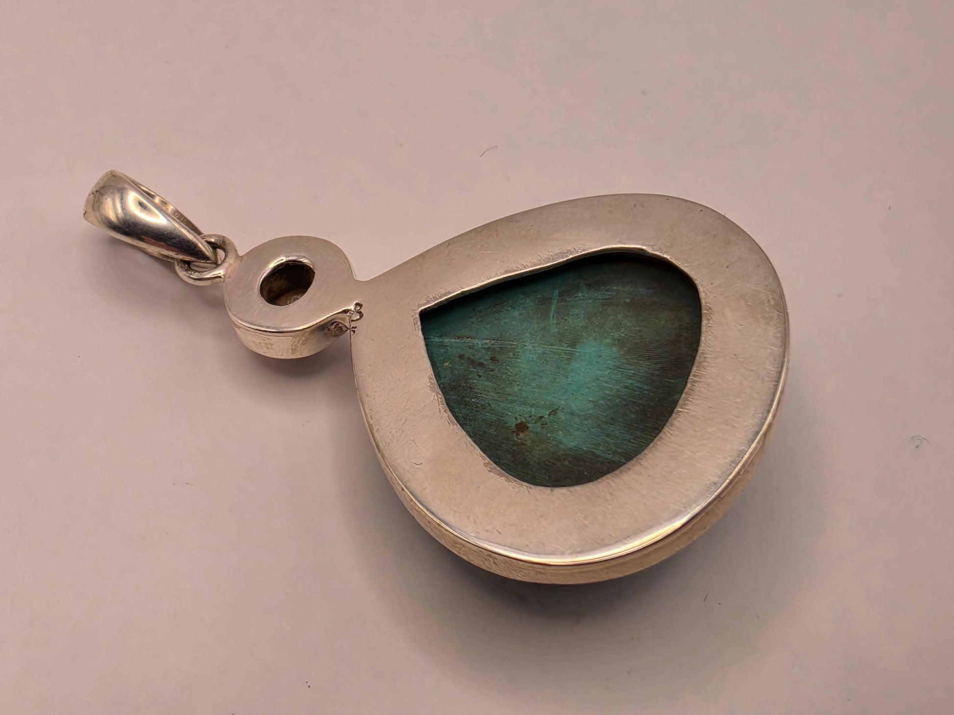 Sterling Silver Natural Turquoise Pearl Pendant 1.44 Inch 18.4 Grams Large Teardrop Gemstone Statement Jewelry