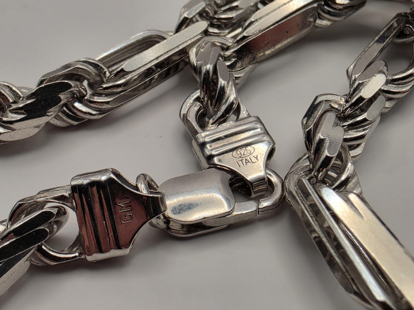 Heavy Sterling Silver Byzantine Bar Link Chain Necklace 24 Inch 7.4mm 96.2 Grams Mens Unisex Statement Jewelry