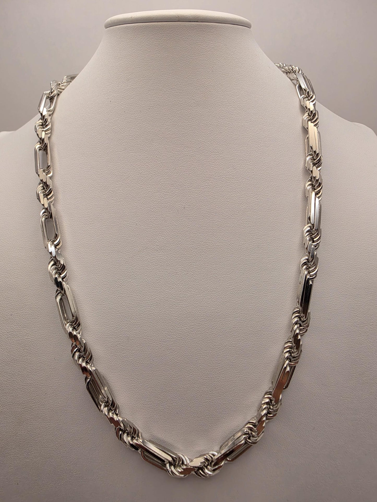 Heavy Sterling Silver Byzantine Bar Link Chain Necklace 24 Inch 7.4mm 96.2 Grams Mens Unisex Statement Jewelry