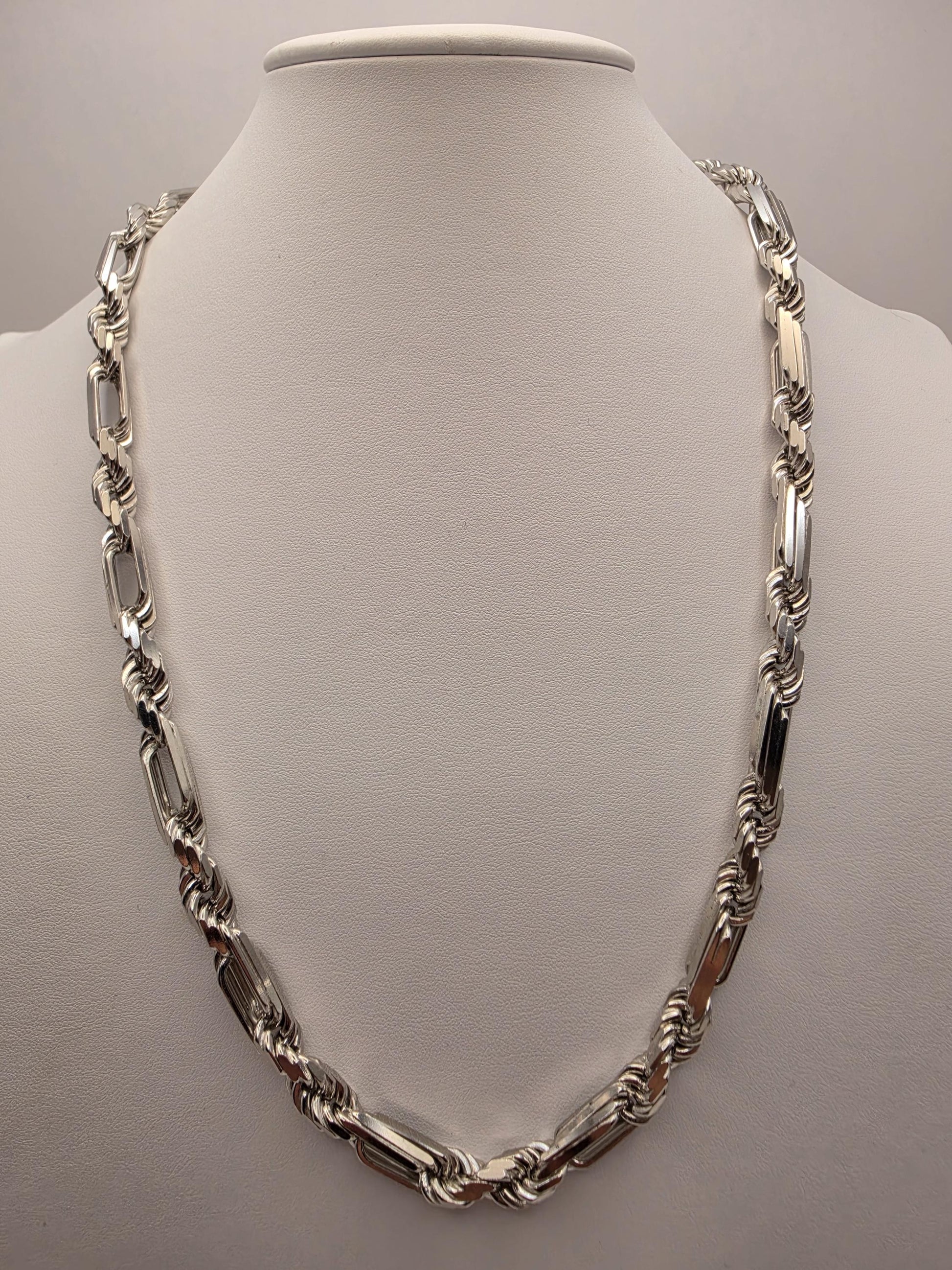 Heavy Sterling Silver Byzantine Bar Link Chain Necklace 24 Inch 7.4mm 96.2 Grams Mens Unisex Statement Jewelry