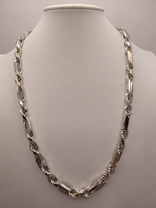 Heavy Sterling Silver Byzantine Bar Link Chain Necklace 24 Inch 7.4mm 96.2 Grams Mens Unisex Statement Jewelry