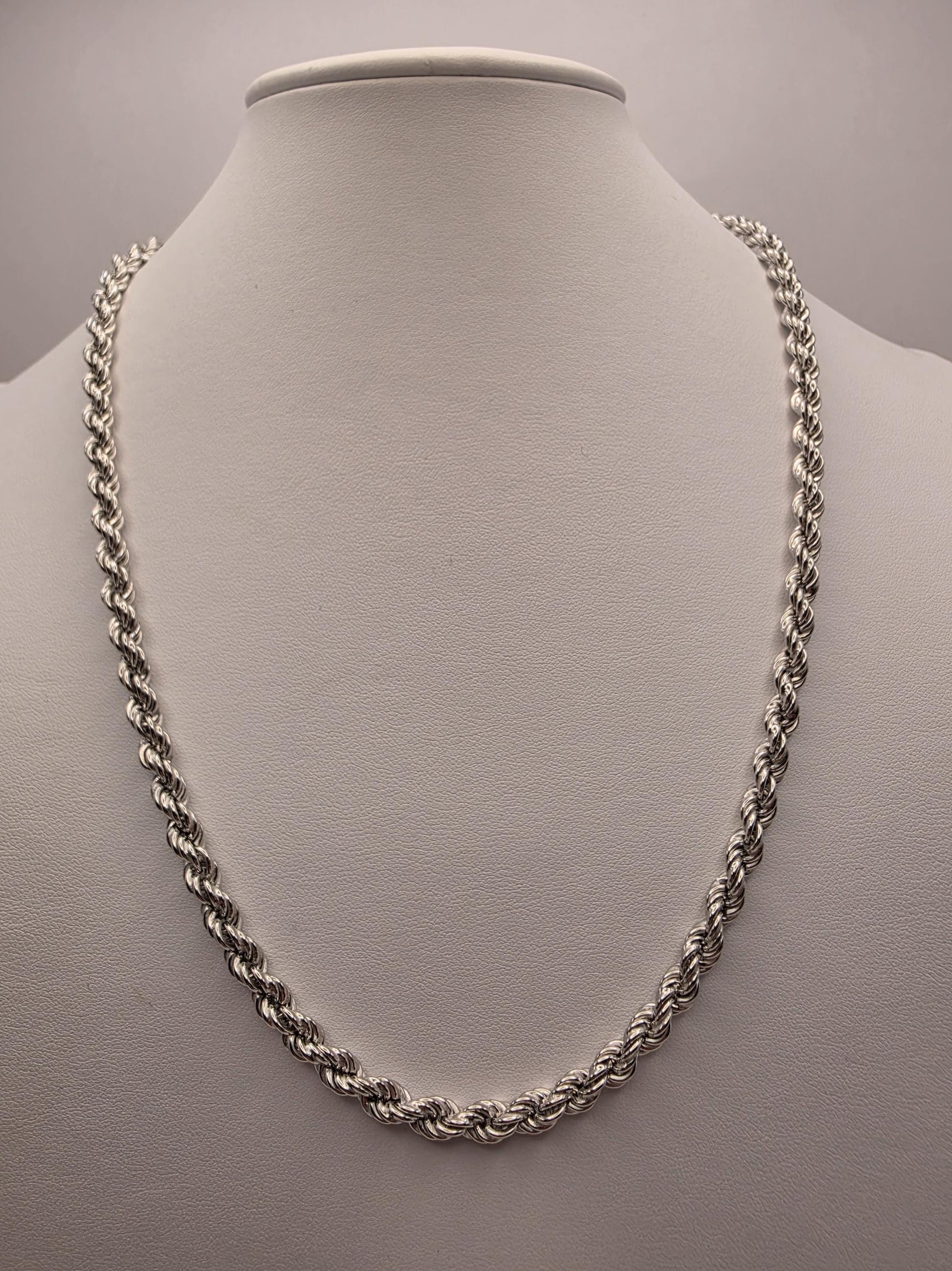 Sterling Silver Rope Chain Necklace 22 Inch 5.3mm 20.3 Grams Twisted Mens Unisex Jewelry